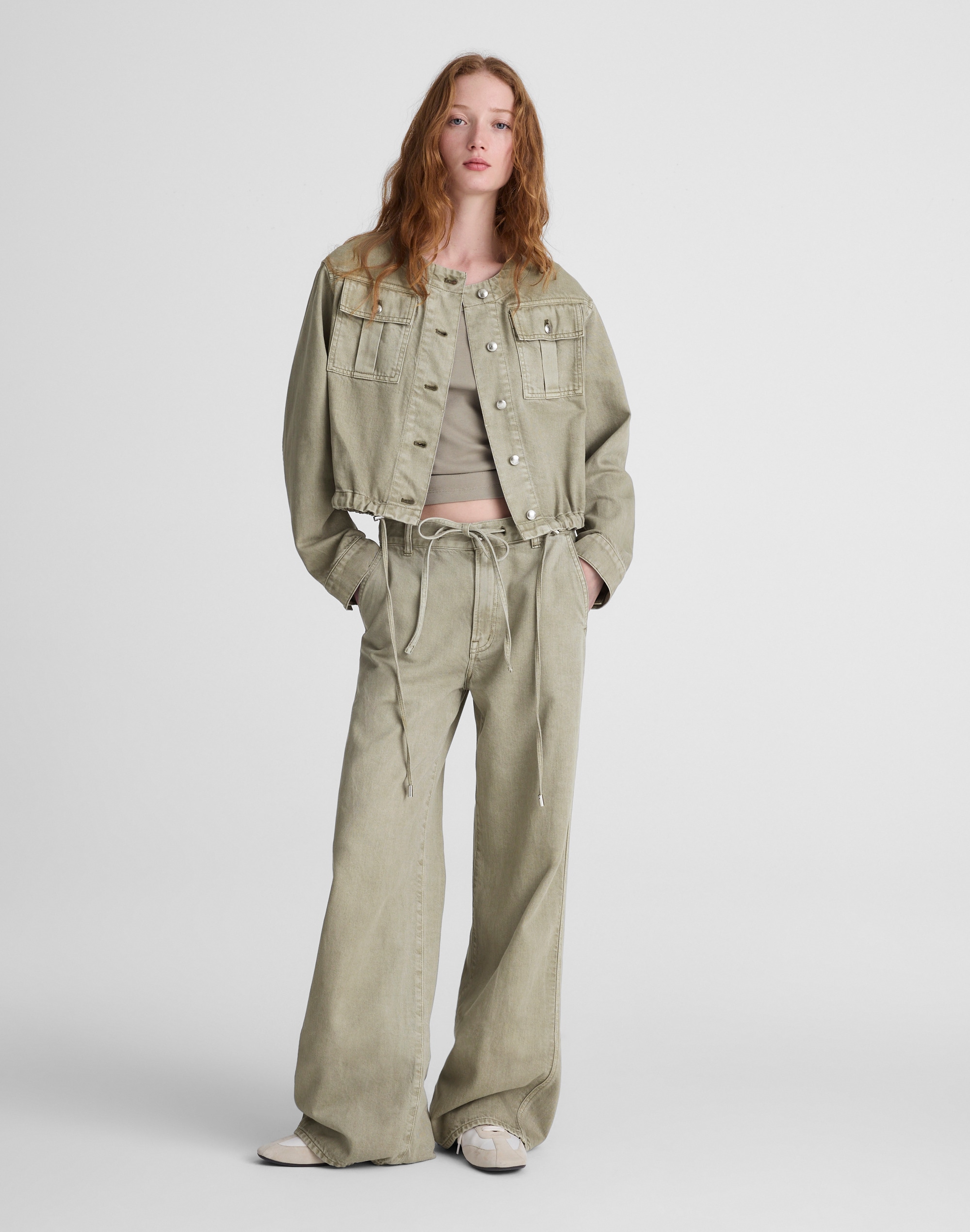 Drawstring Utility Jacket in Airy Denim