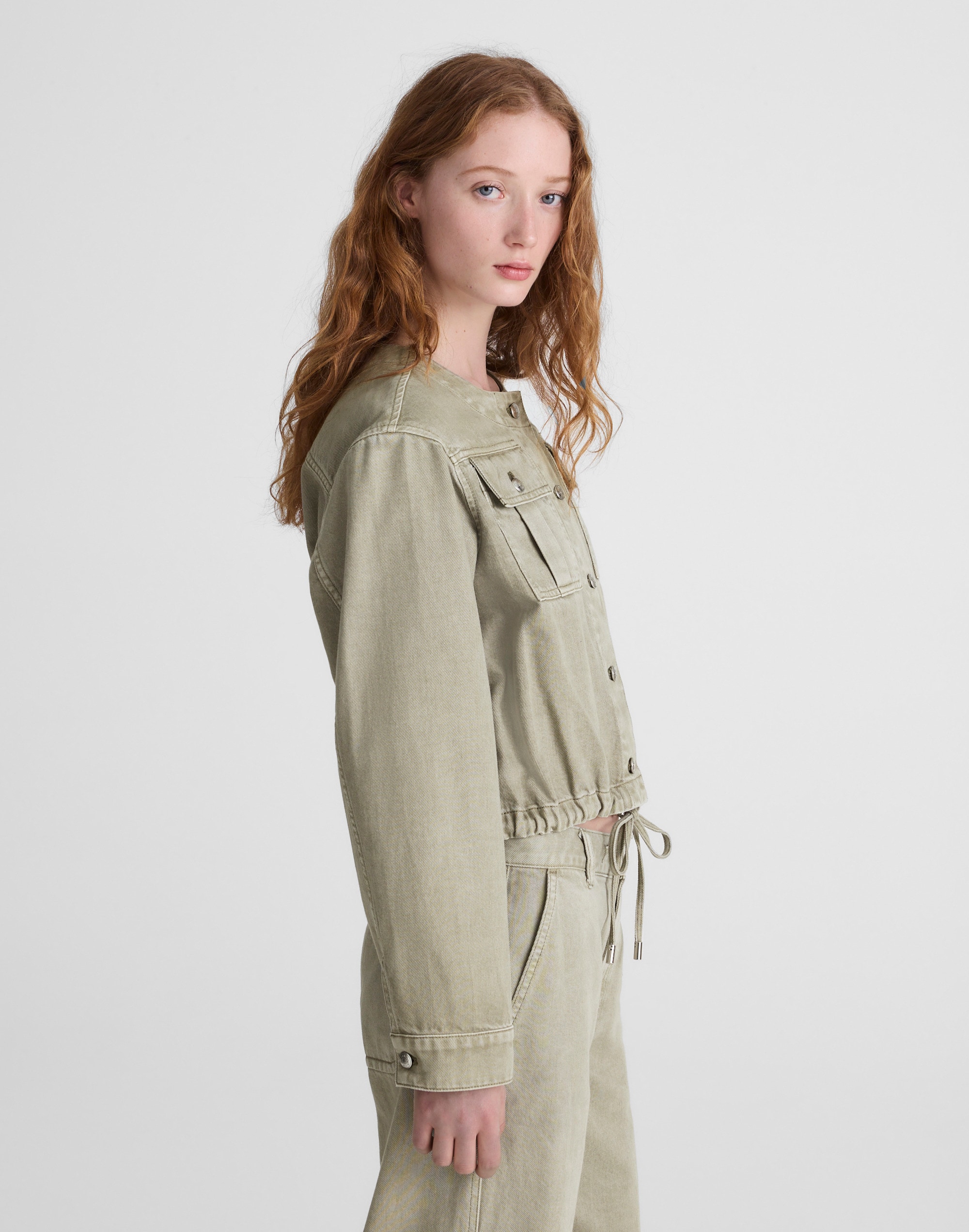 Drawstring Utility Jacket in Airy Denim