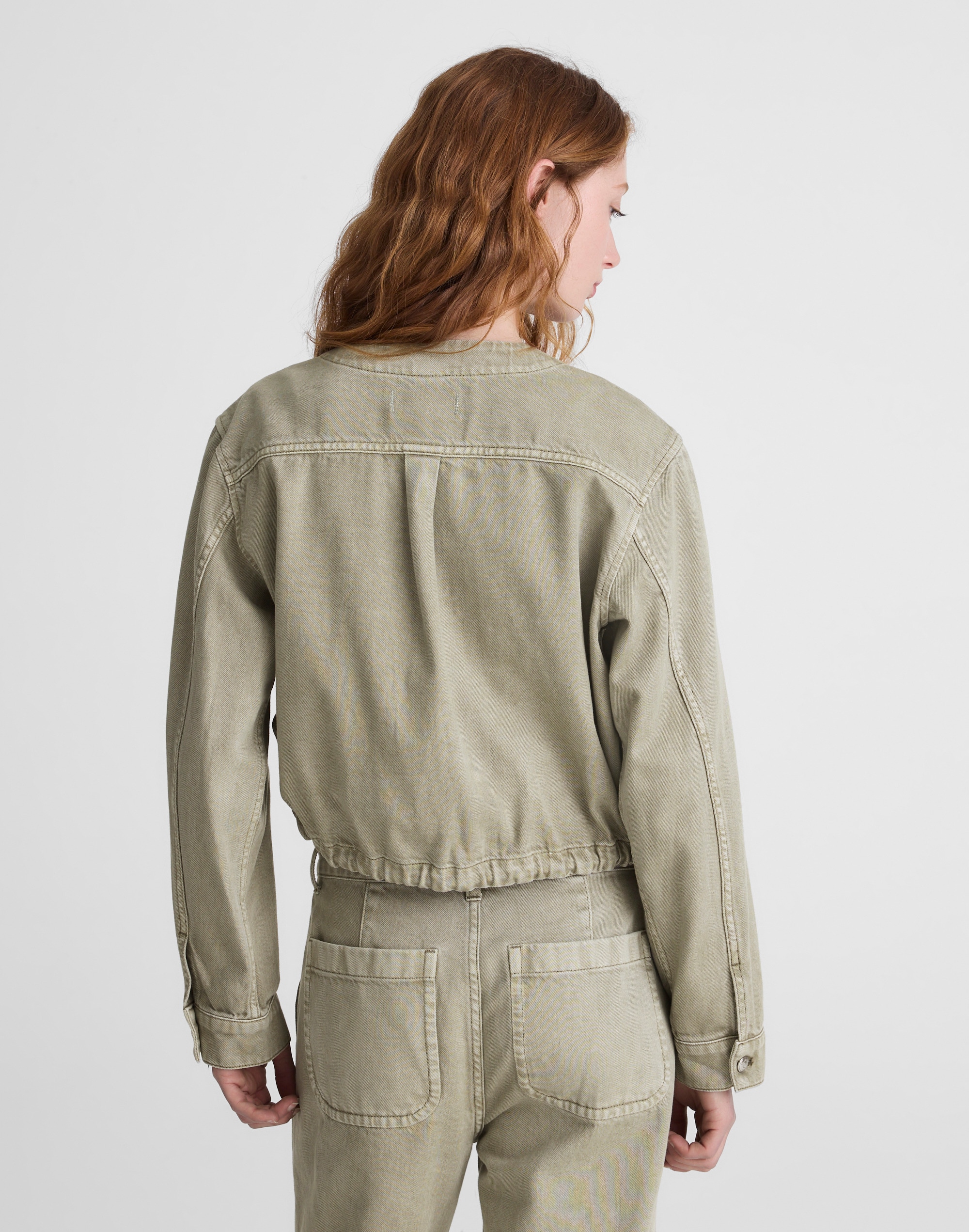 Drawstring Utility Jacket in Airy Denim