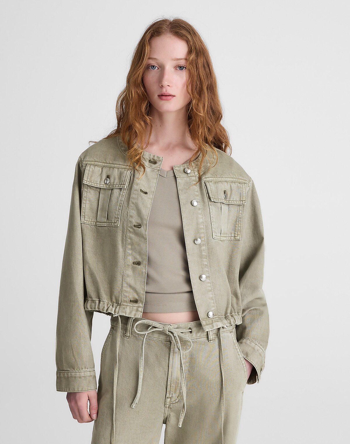 Drawstring Utility Jacket in Airy Denim