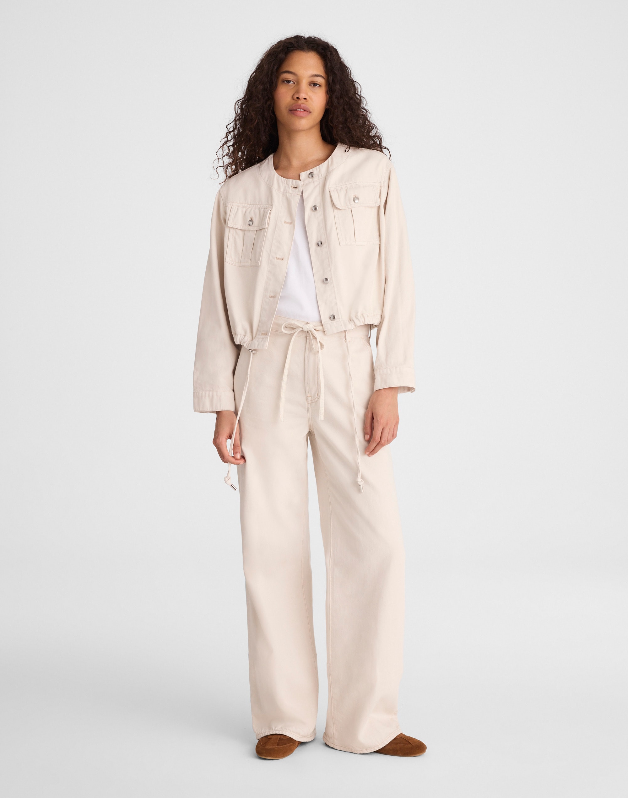 Drawstring Utility Jacket in Airy Denim