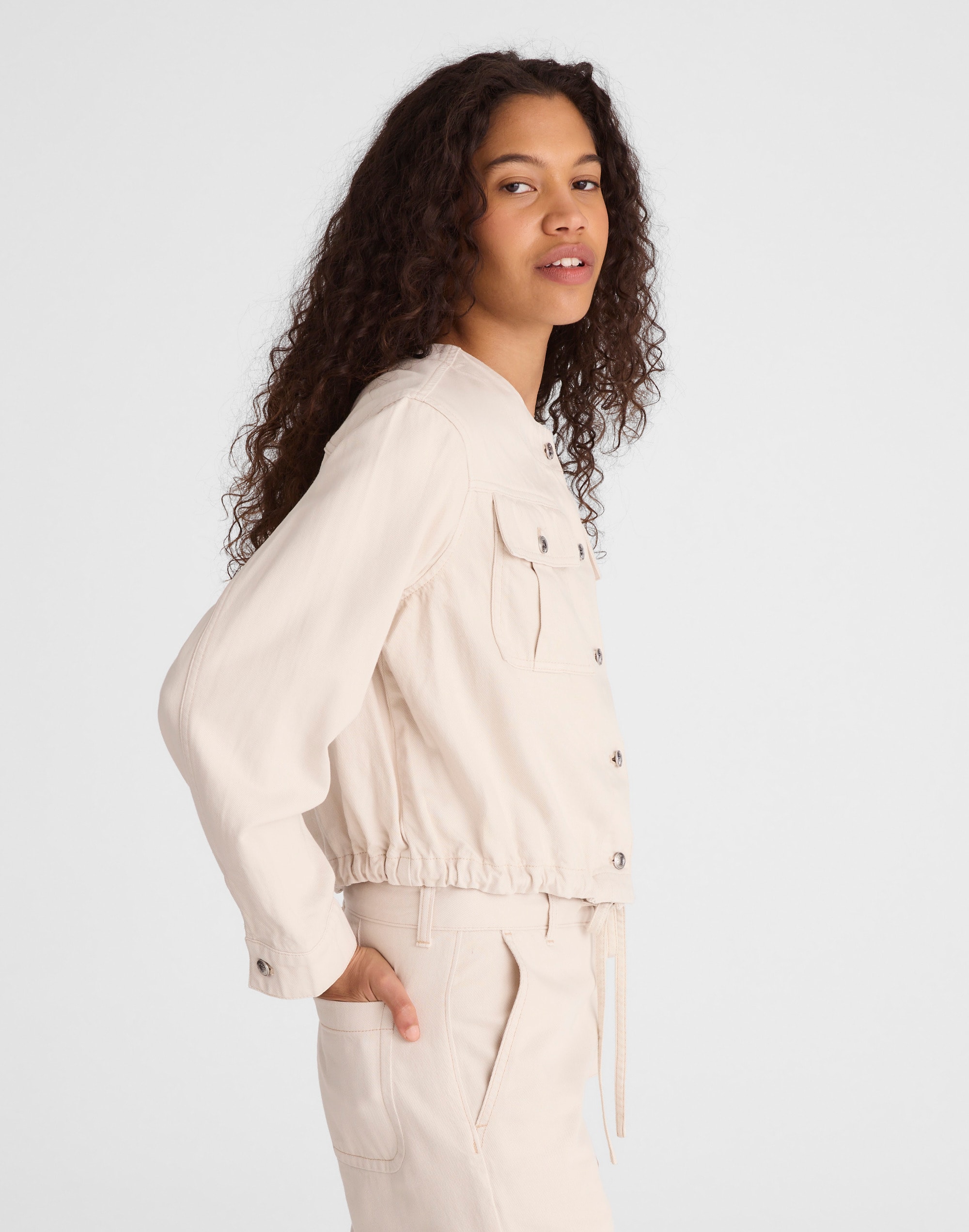 Drawstring Utility Jacket in Airy Denim