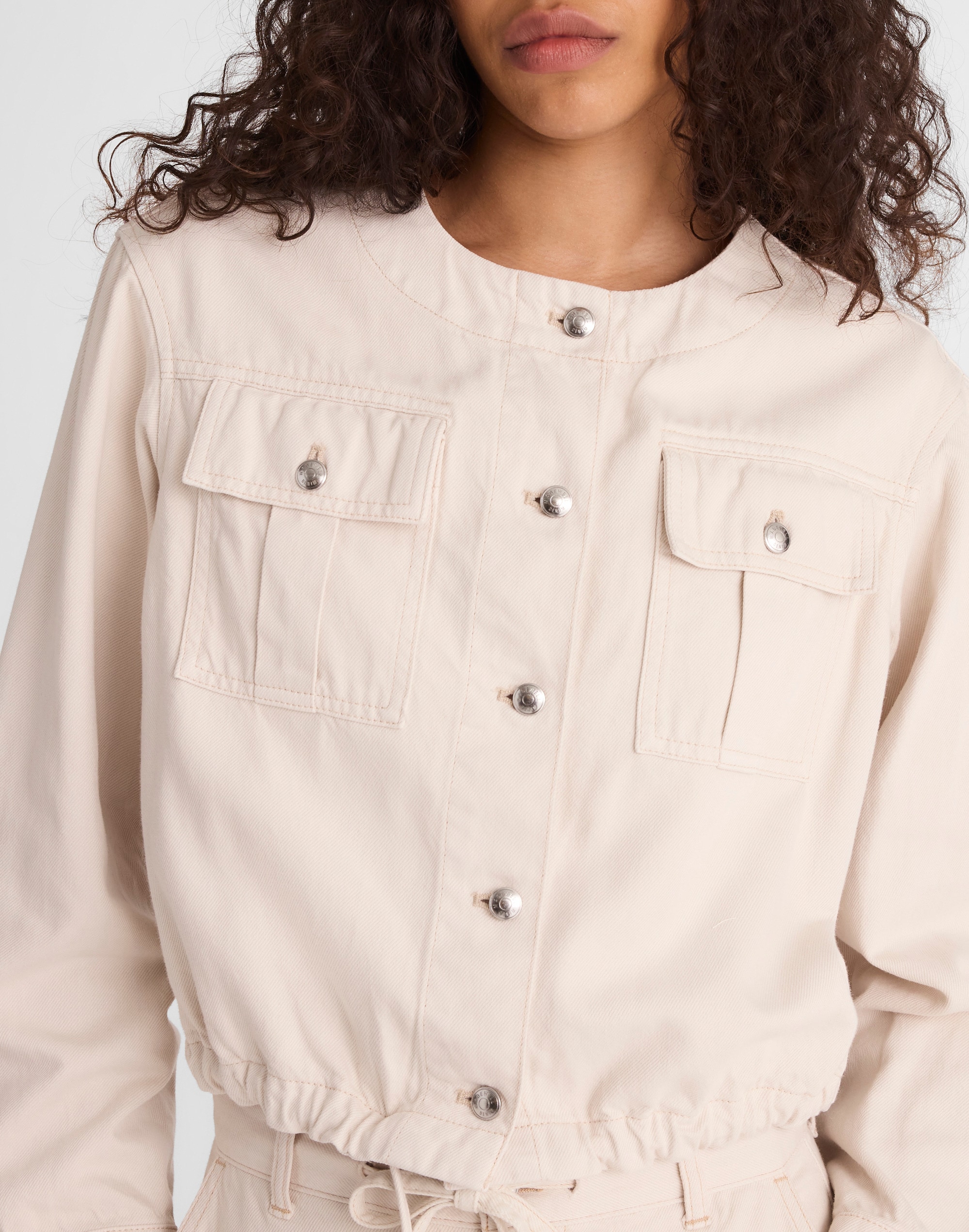 Drawstring Utility Jacket in Airy Denim