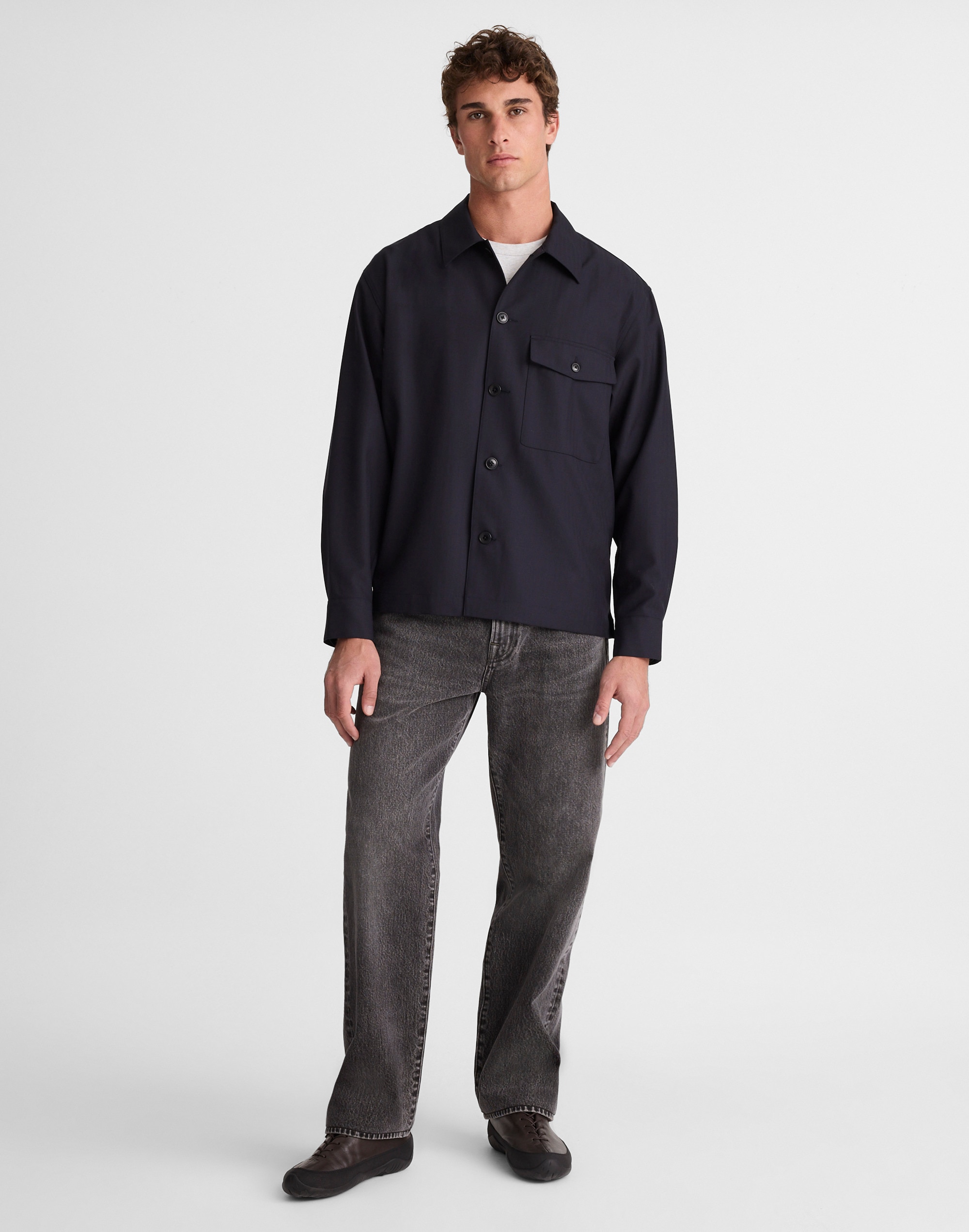 Overshirt in Wool-Blend Herringbone