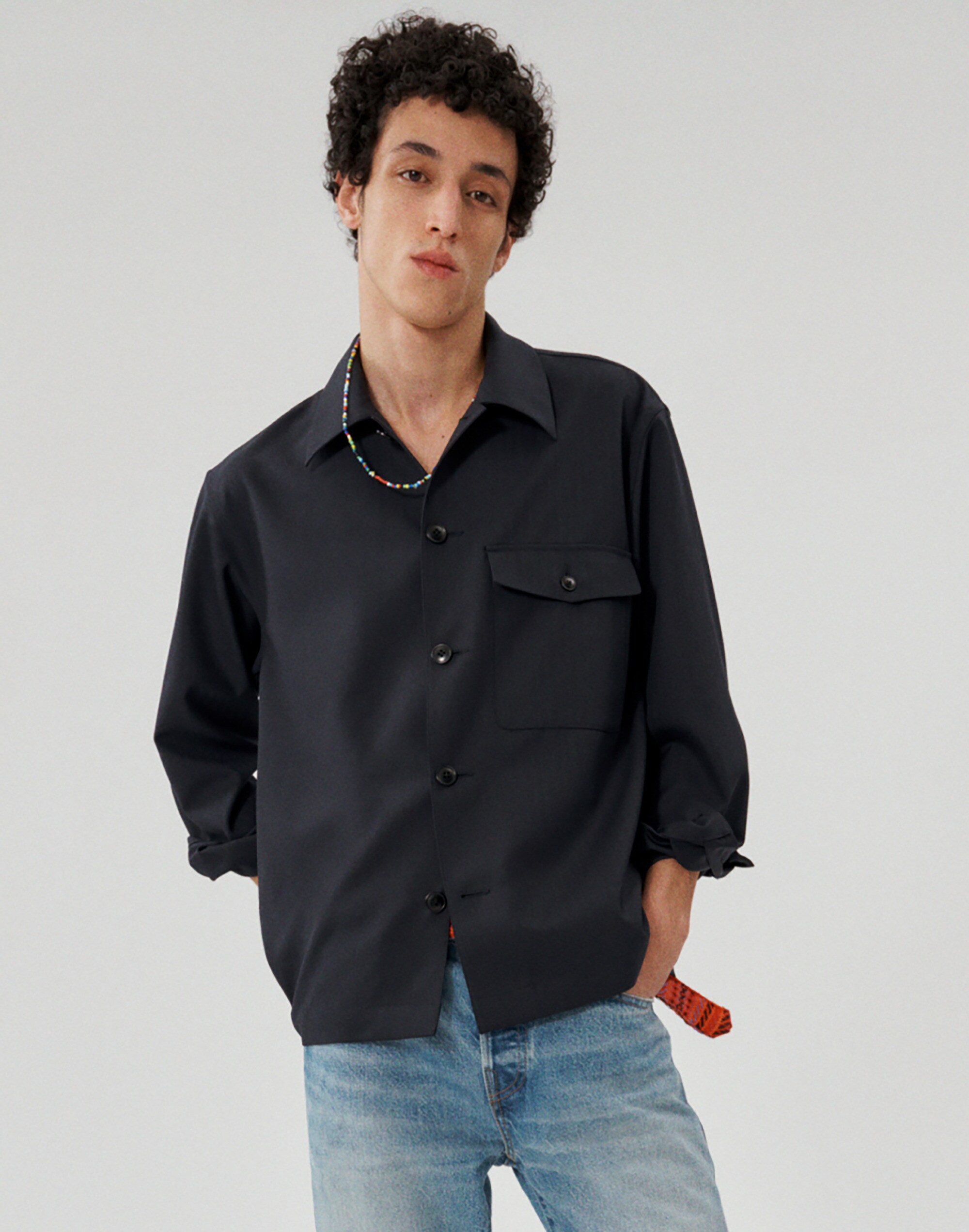 Overshirt in Wool-Blend Herringbone