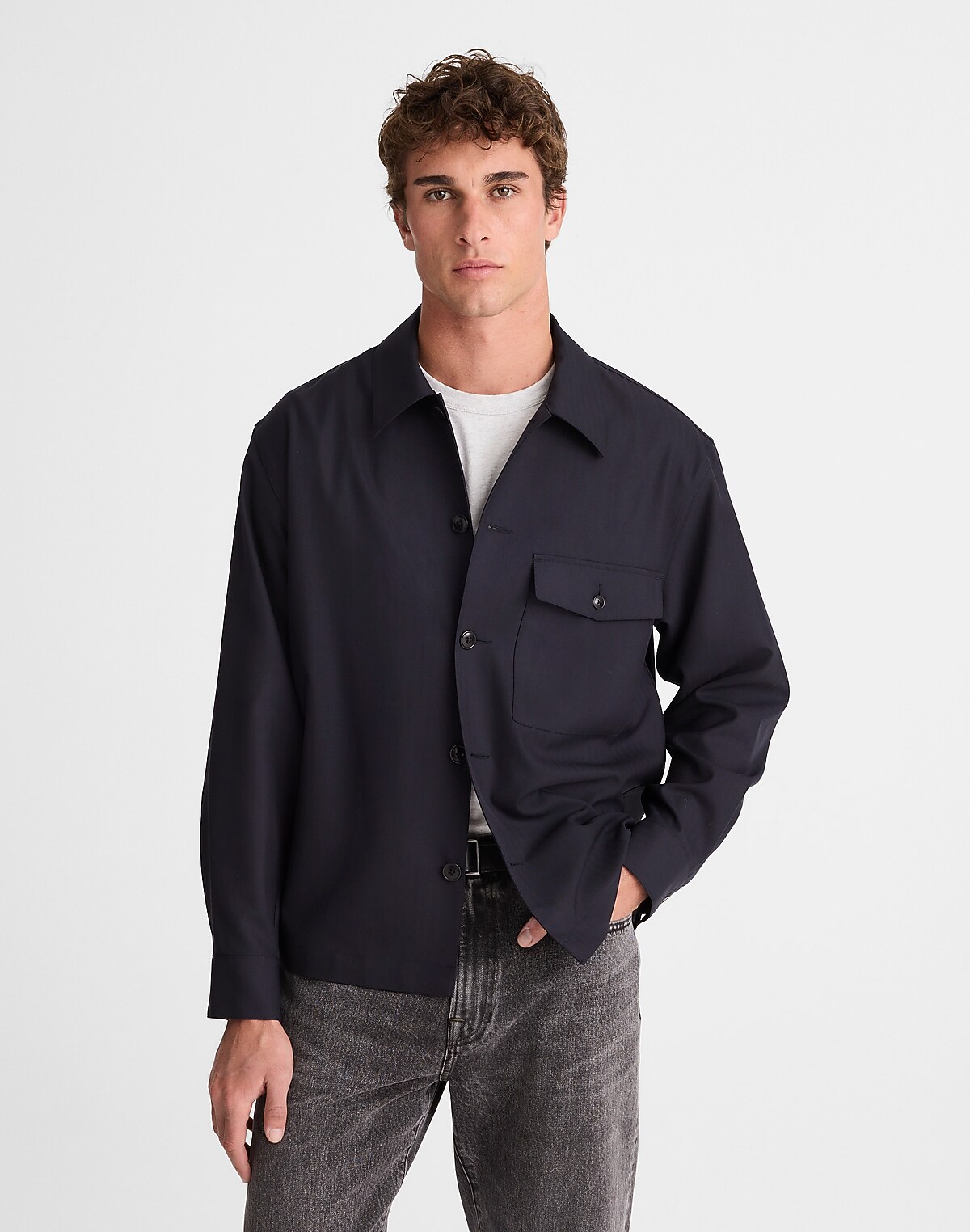 Overshirt in Wool-Blend Herringbone