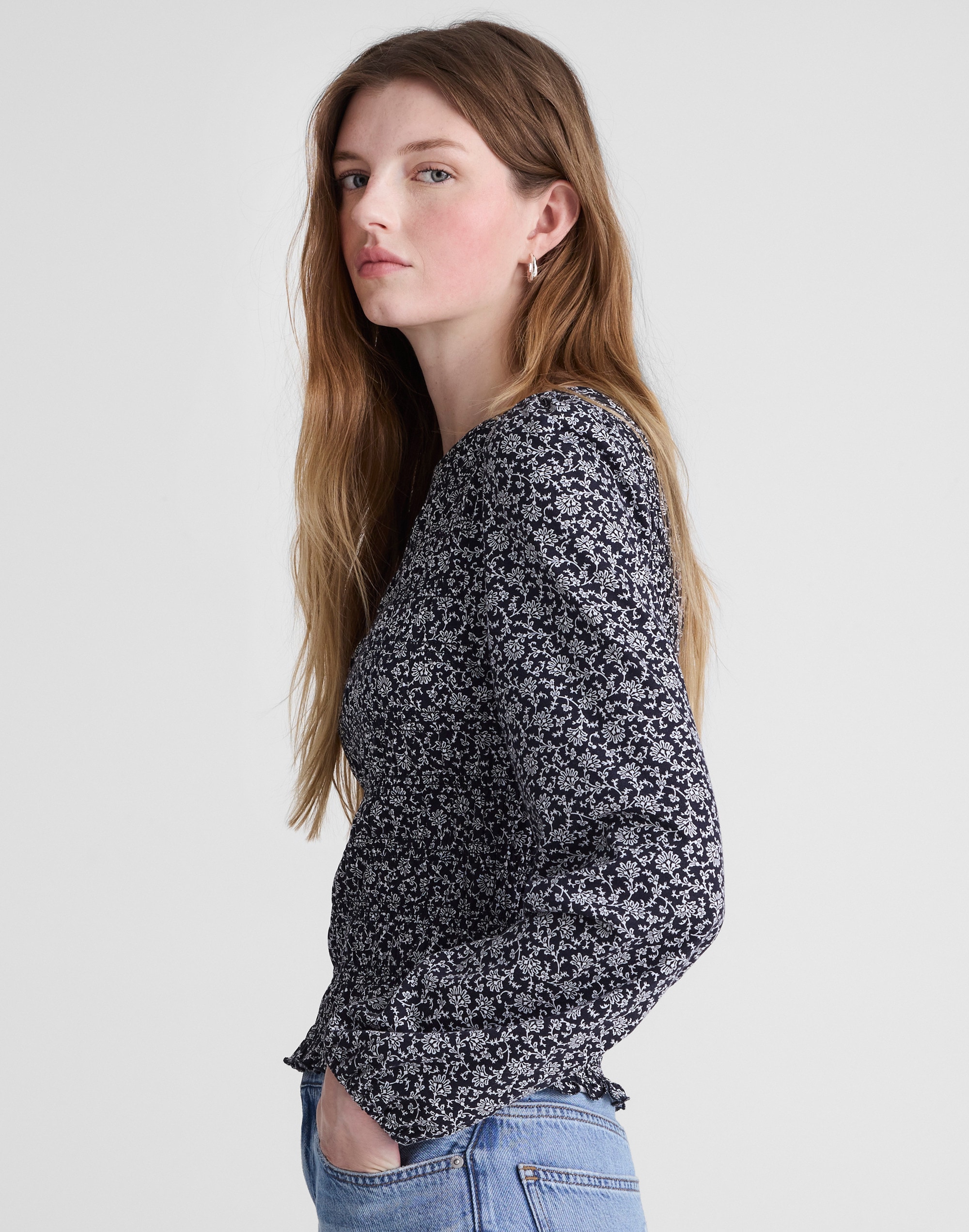 Smocked Boatneck Top