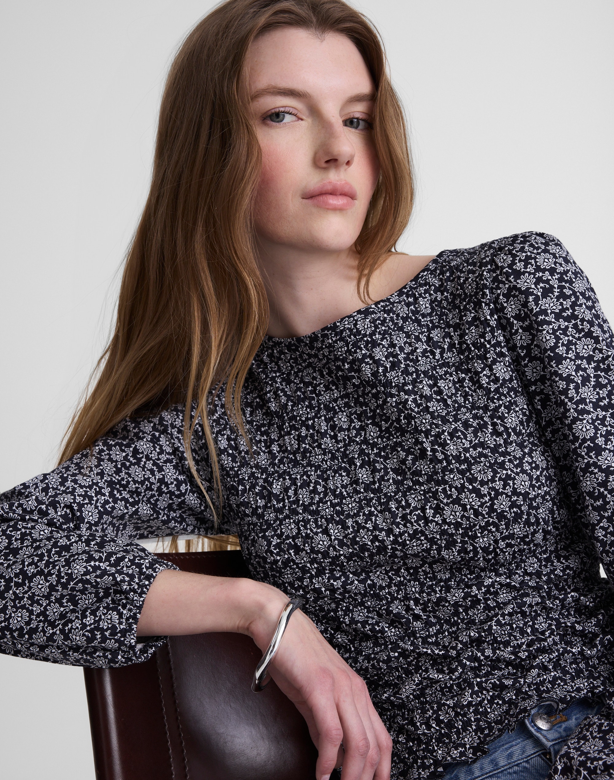 Smocked Boatneck Top