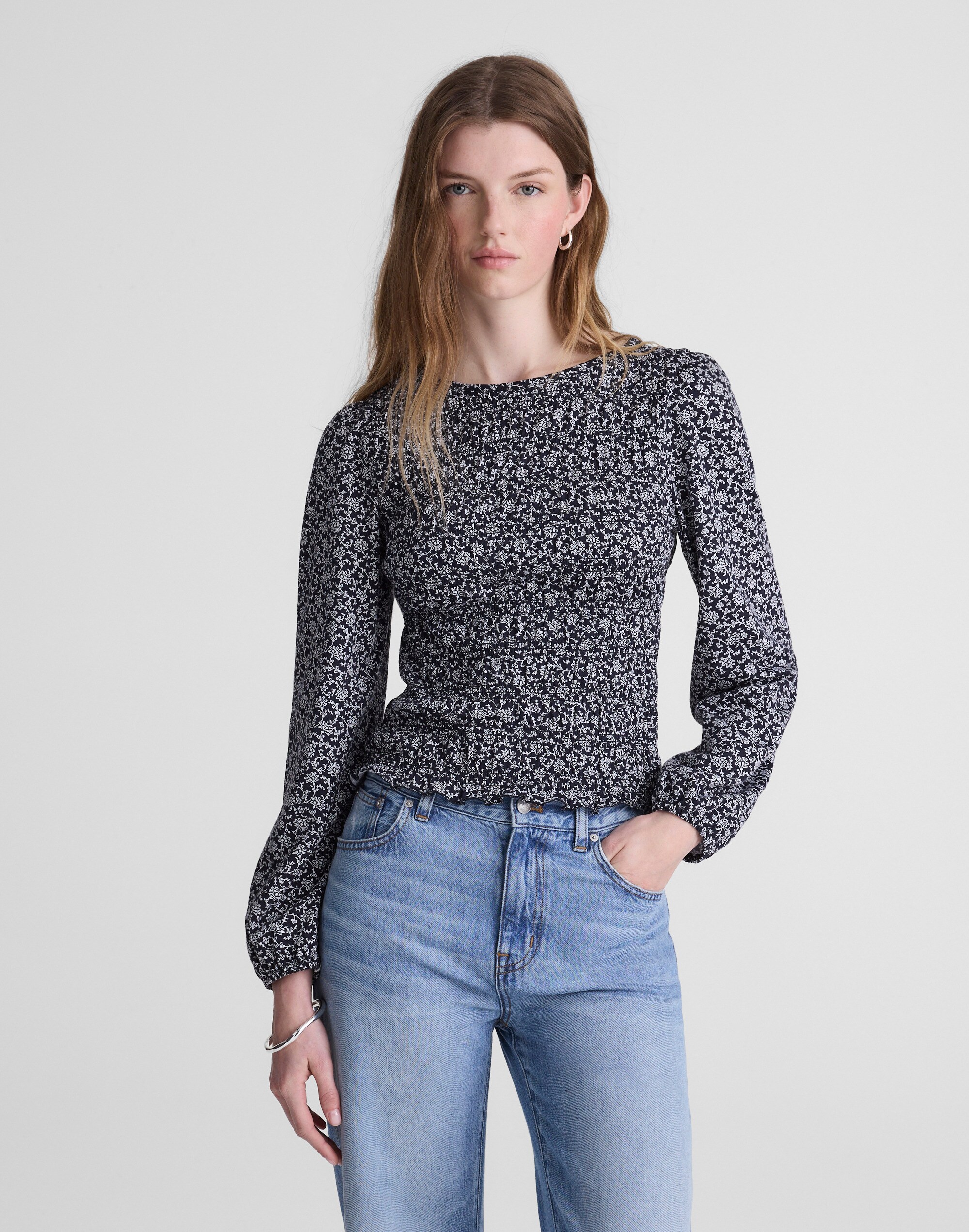 Smocked Boatneck Top