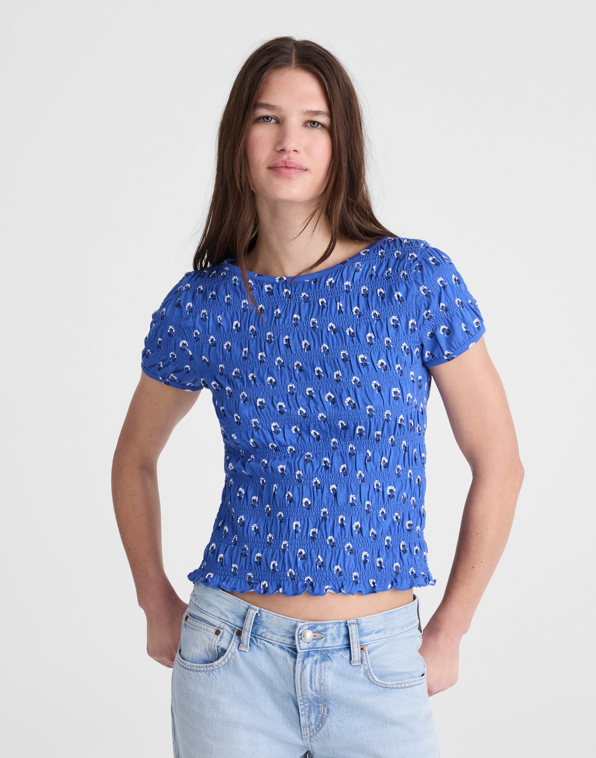 smocked short-sleeve top