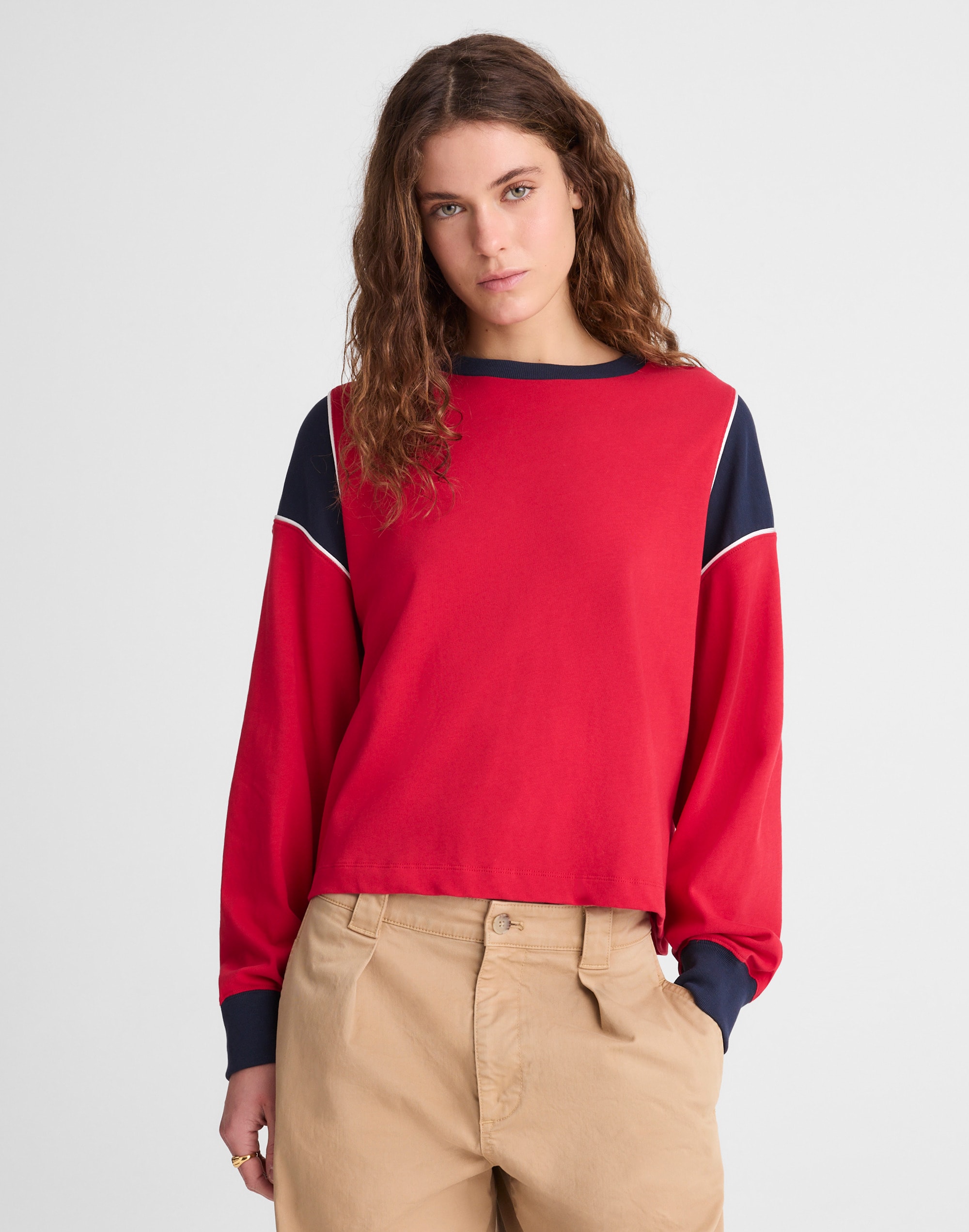 Madewell The Relaxed Colorblocked Sweatshirt In Red