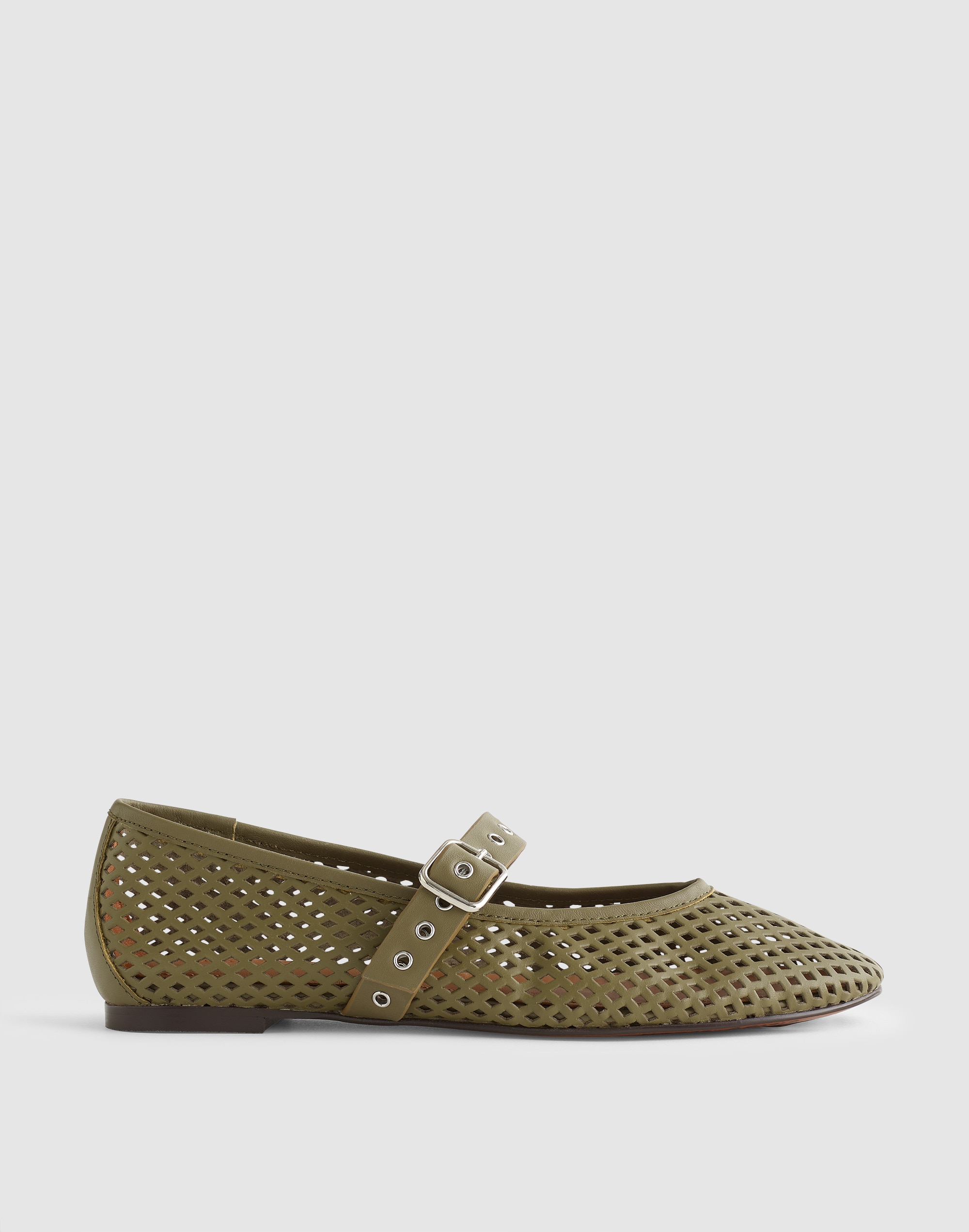 Madewell The Remy Mary Jane Flats In Perforated Leather Worn Olive In Green
