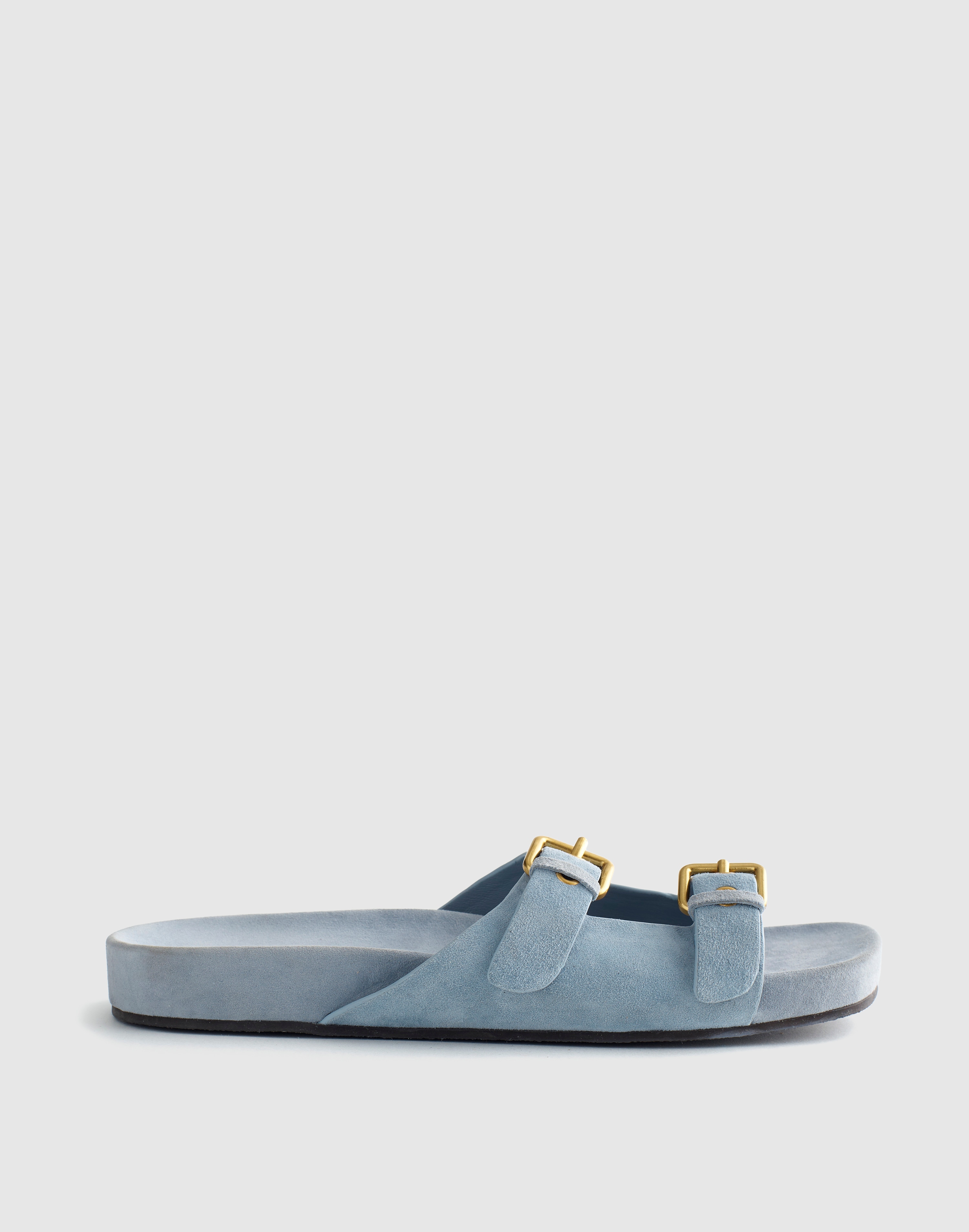 the cambrea double-buckle sandal in suede