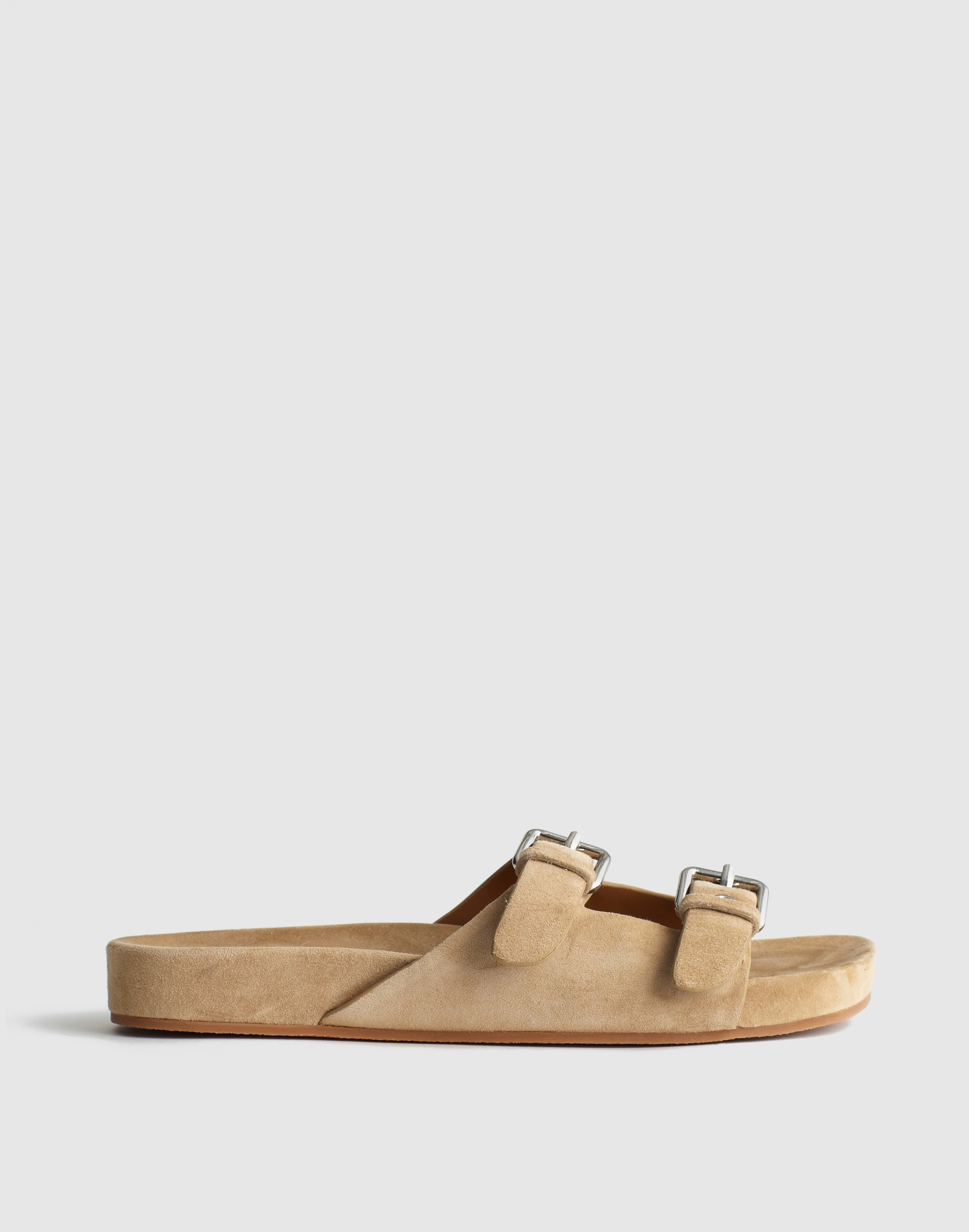 the cambrea double-buckle sandal in suede