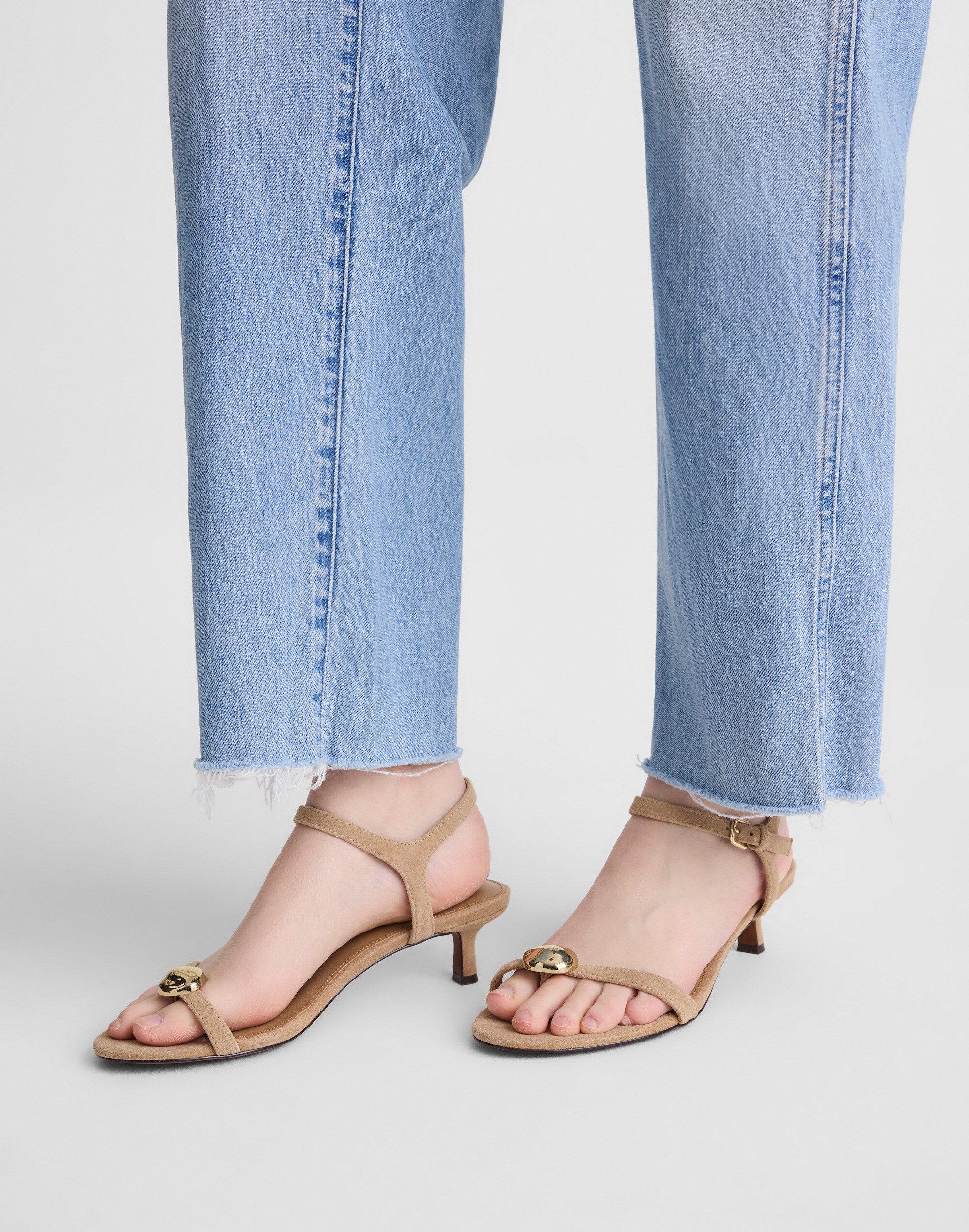 The Mila Organic Hardware Thong Sandal in Suede