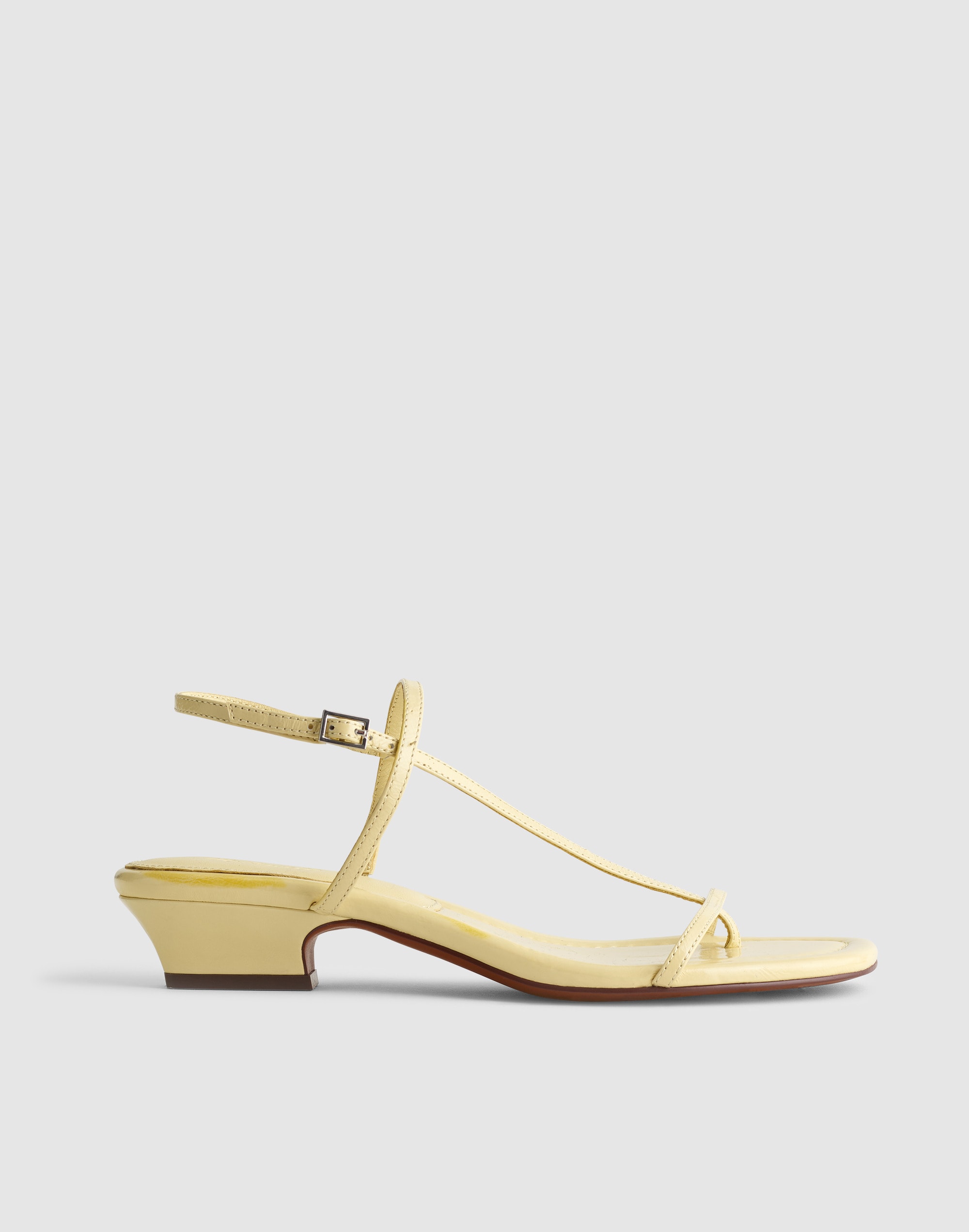 the maycie asymmetric t-strap sandal in patent leather