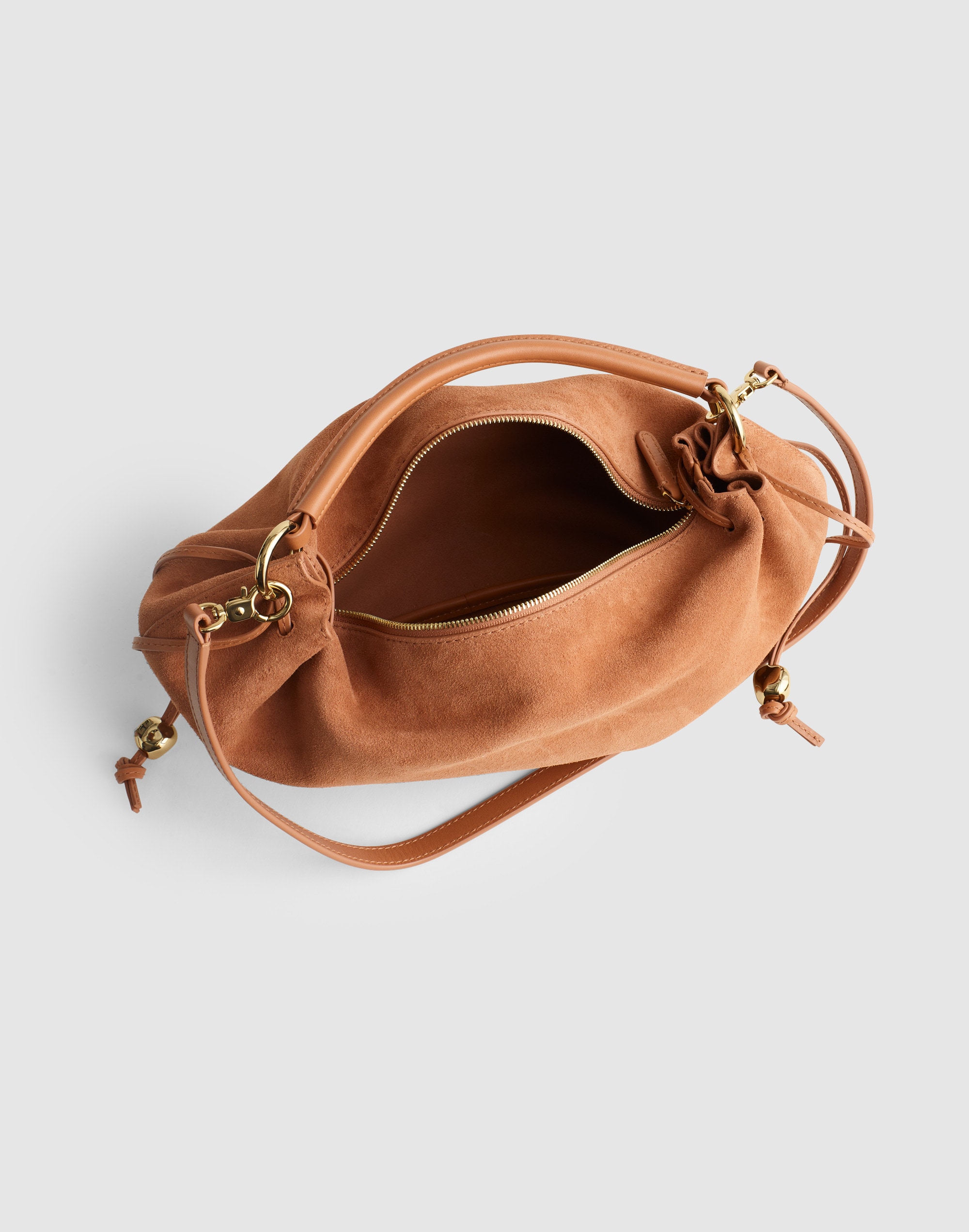 The Camren Gathered Shoulder Bag in Suede