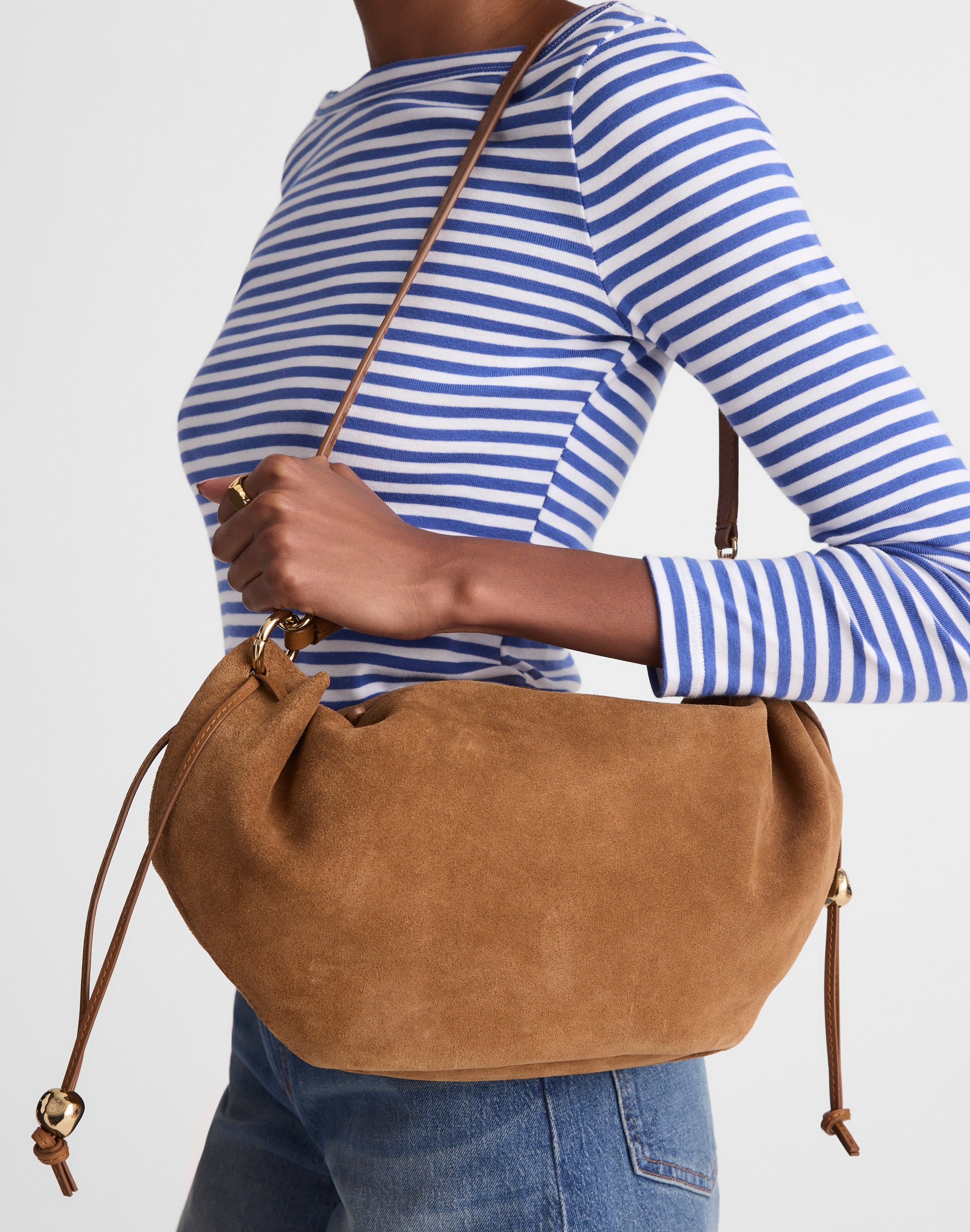 The Camren Gathered Shoulder Bag in Suede