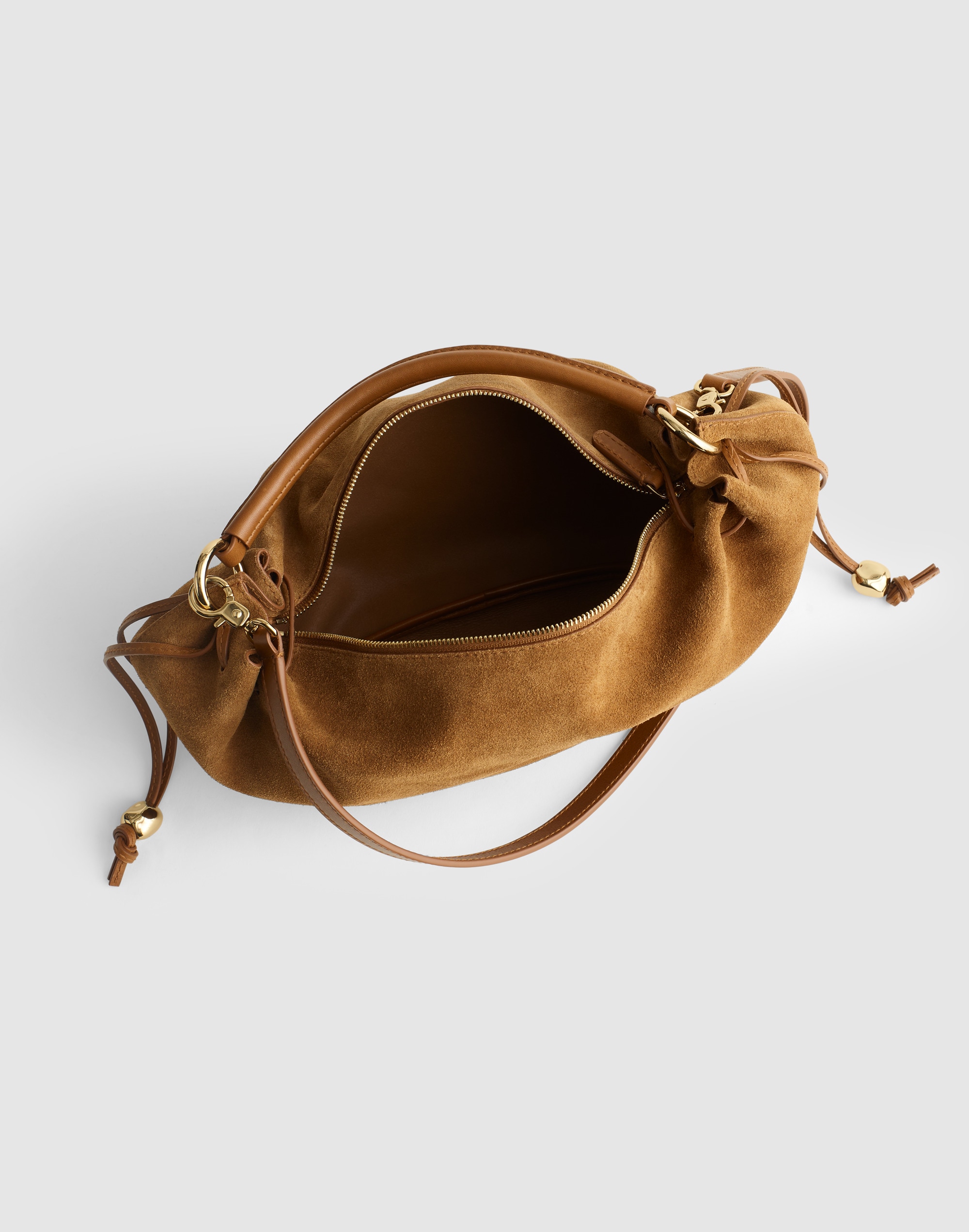 The Camren Gathered Shoulder Bag in Suede