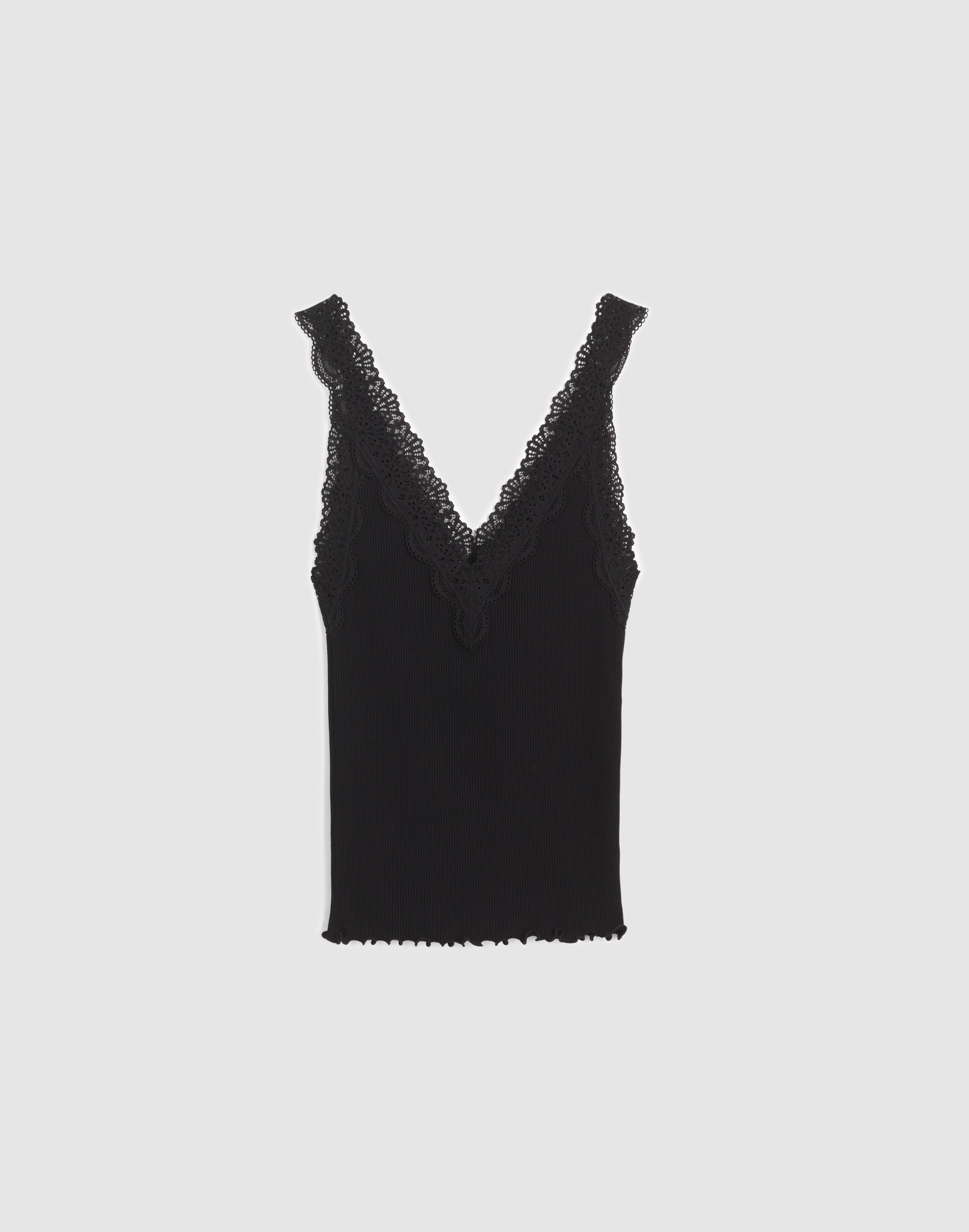 lace-trim ribbed v-neck tank