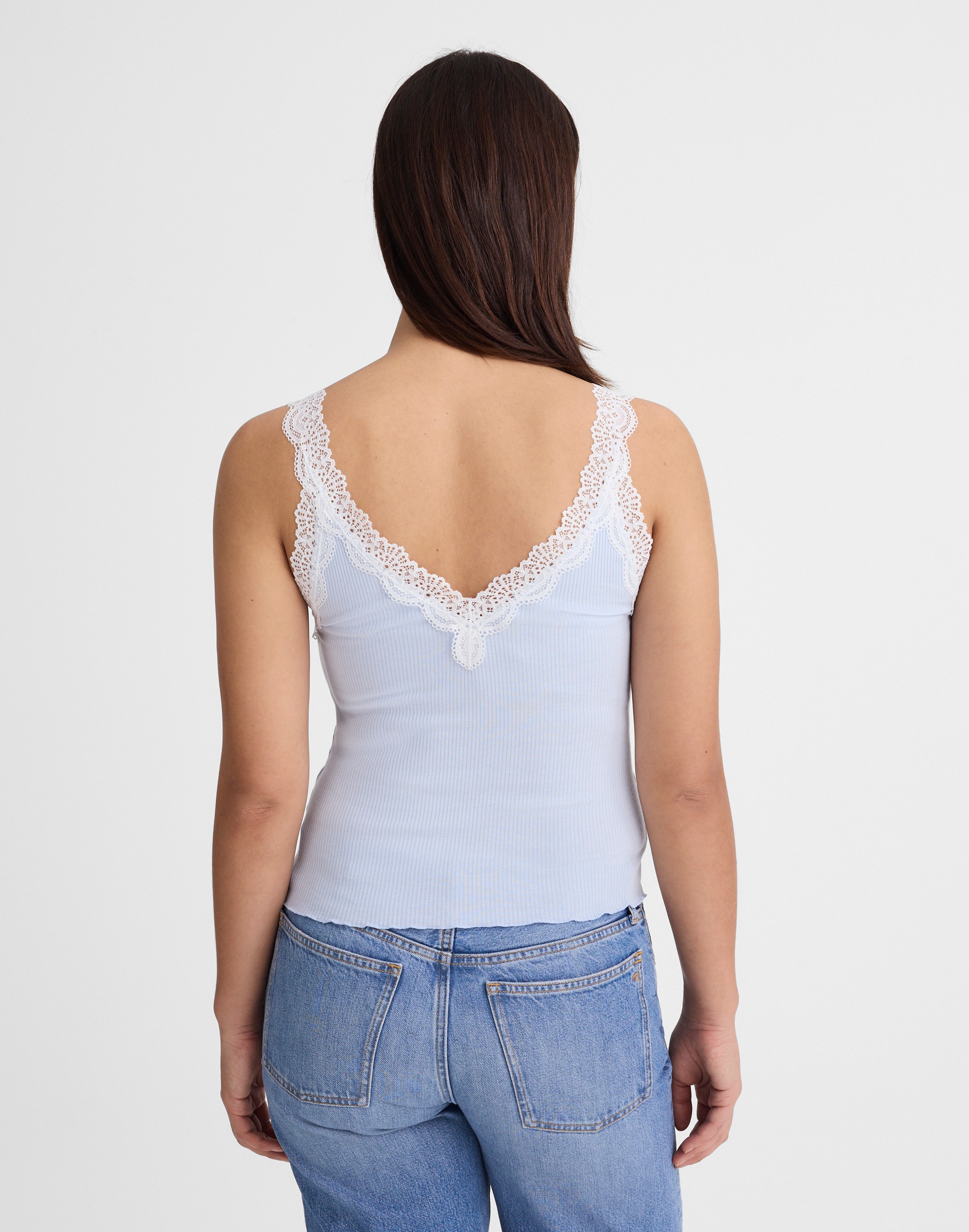 Lace-Trim Ribbed V-Neck Tank