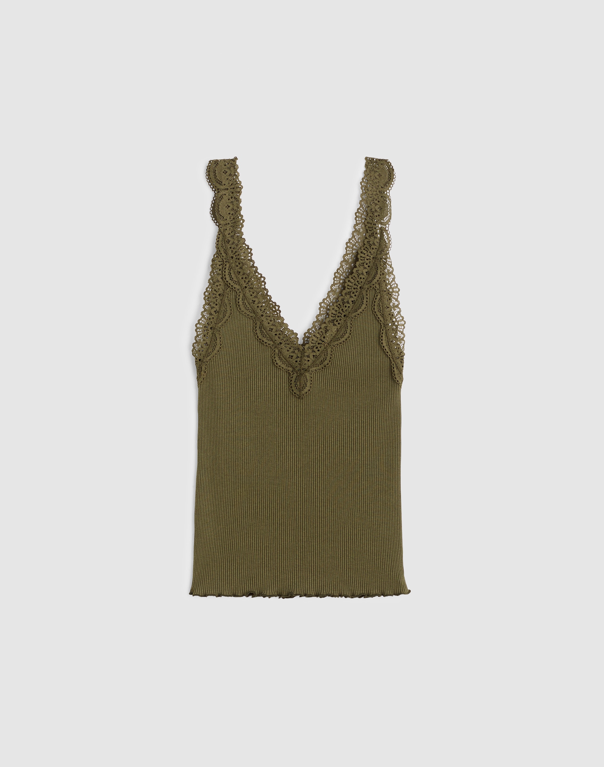Lace-Trim Ribbed V-Neck Tank