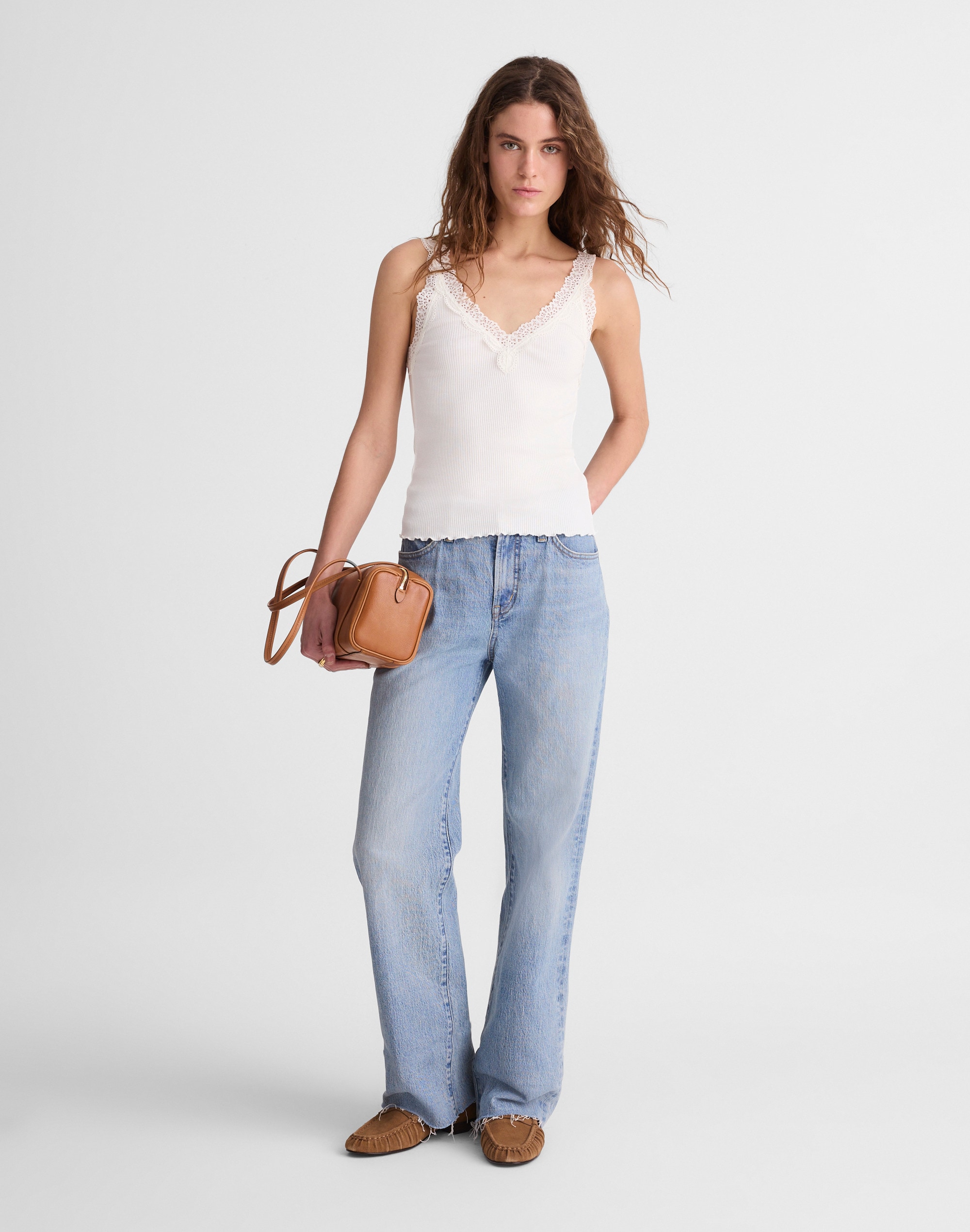 Madewell Lace-trim Ribbed V-neck Tank Top In White