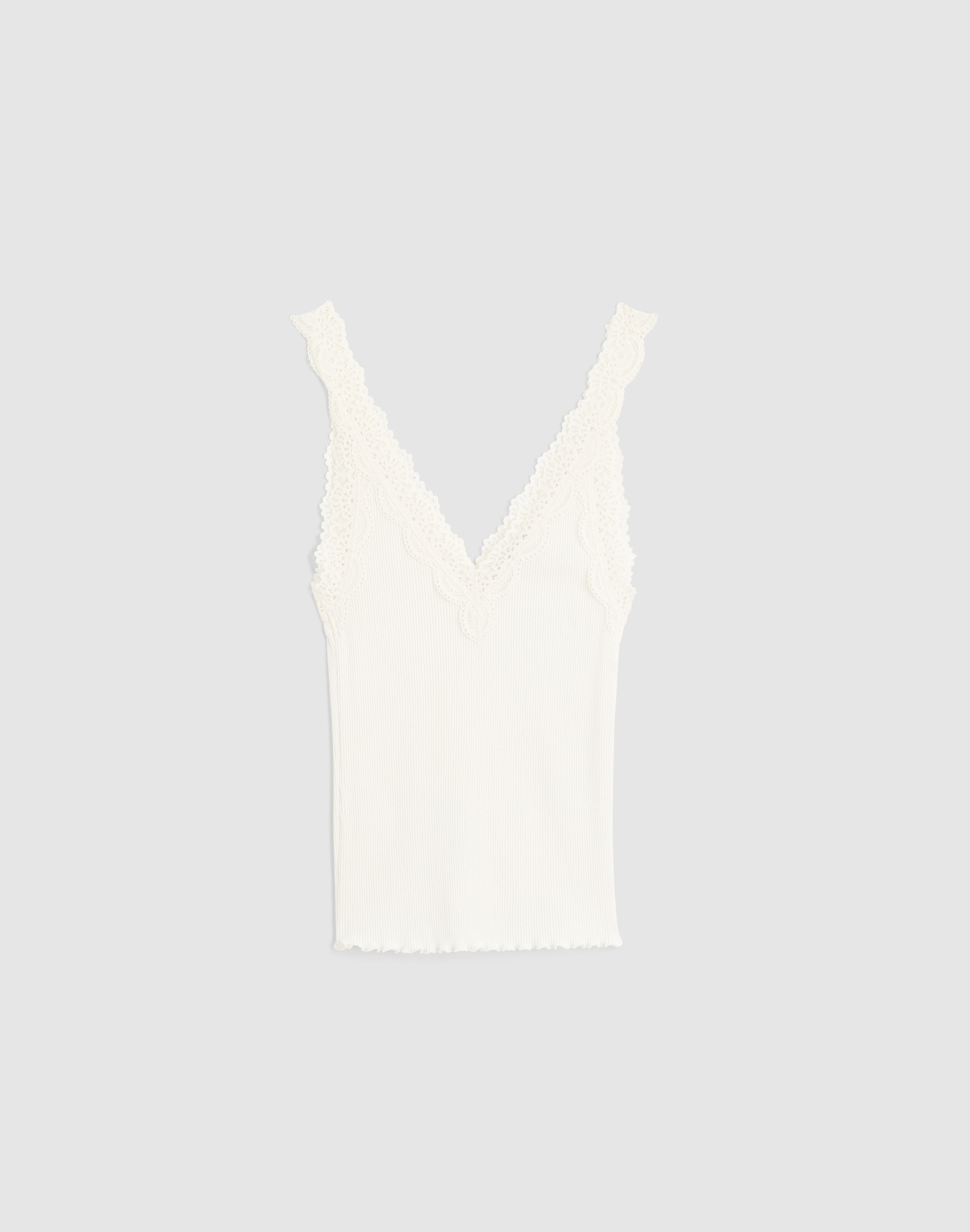 Lace-Trim Ribbed V-Neck Tank