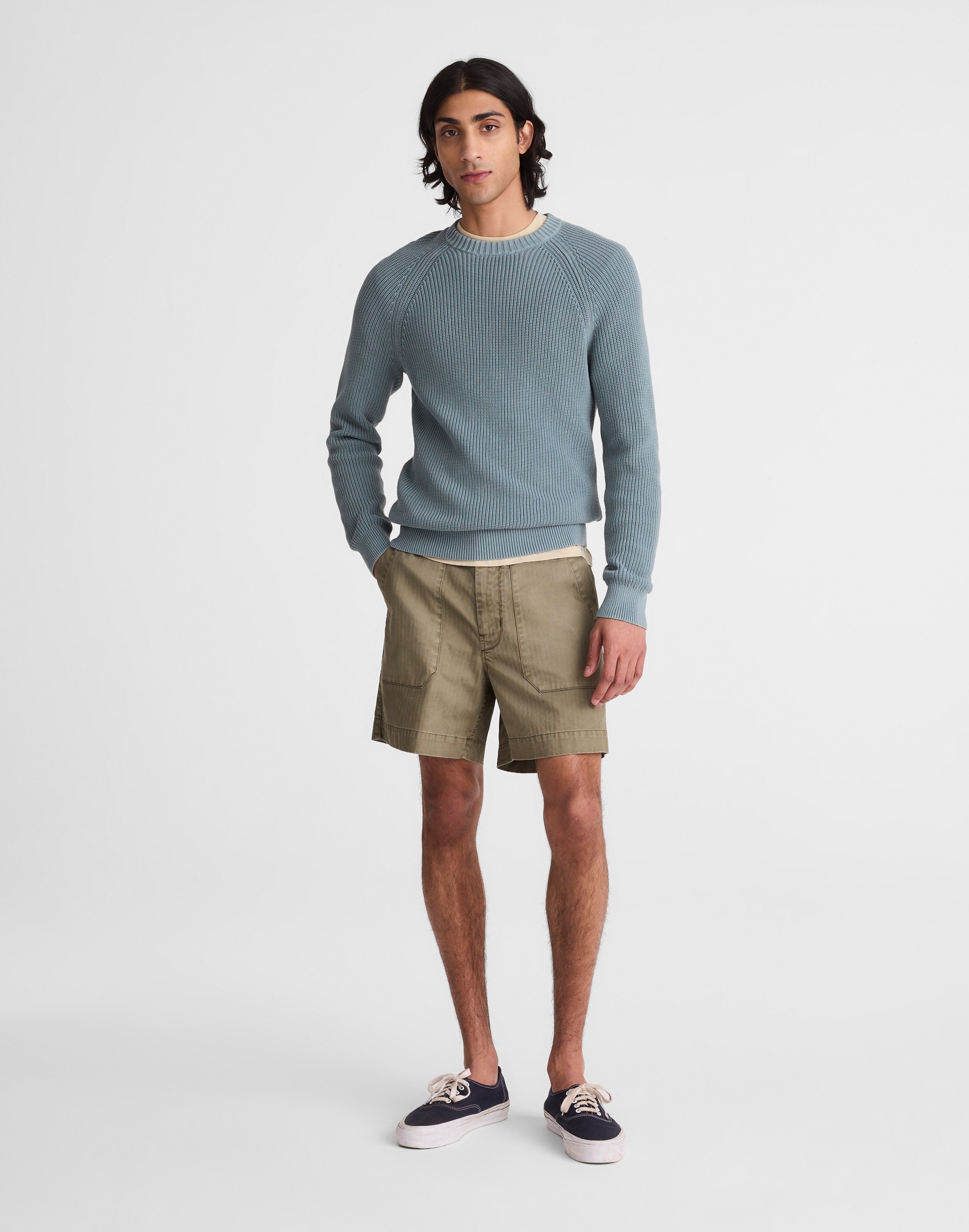 Cotton Shaker-Stitch Crewneck Sweater