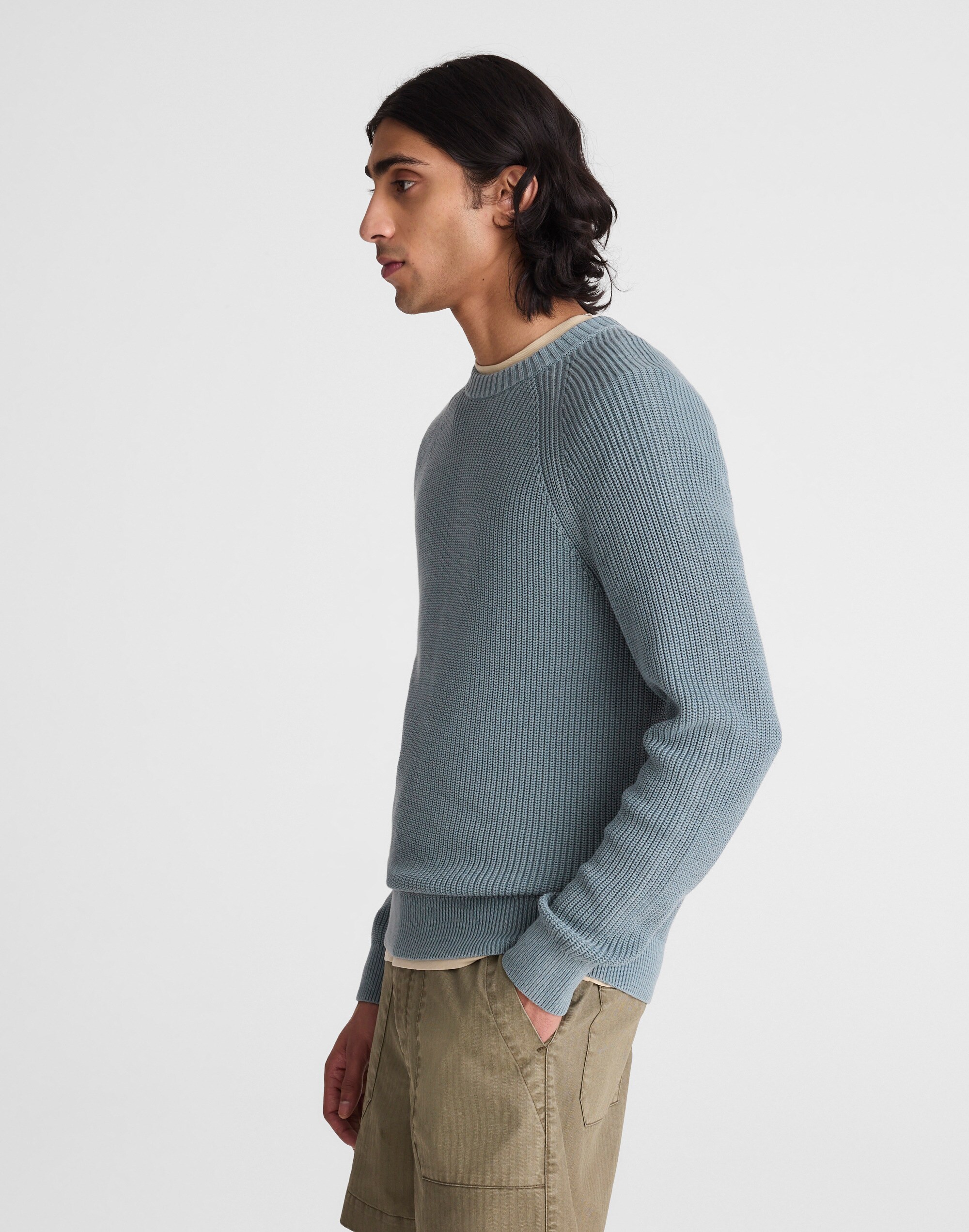 Cotton Shaker-Stitch Crewneck Sweater