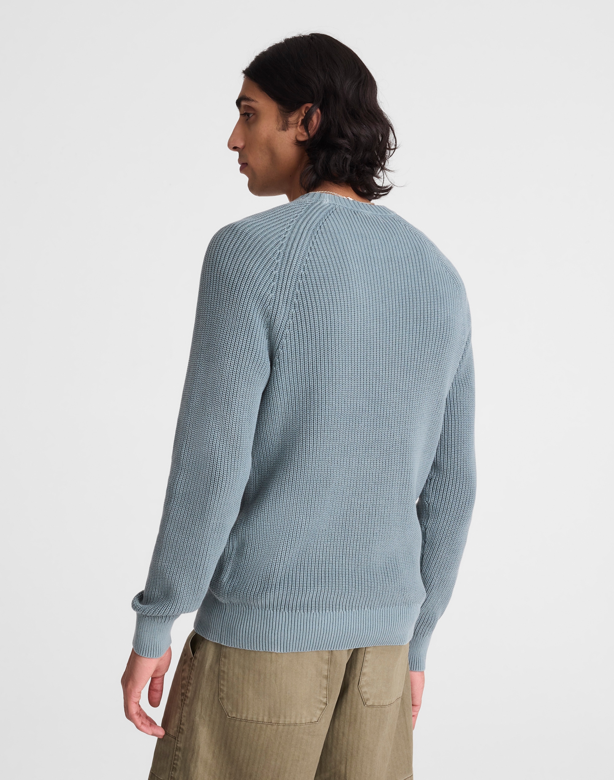 Cotton Shaker-Stitch Crewneck Sweater