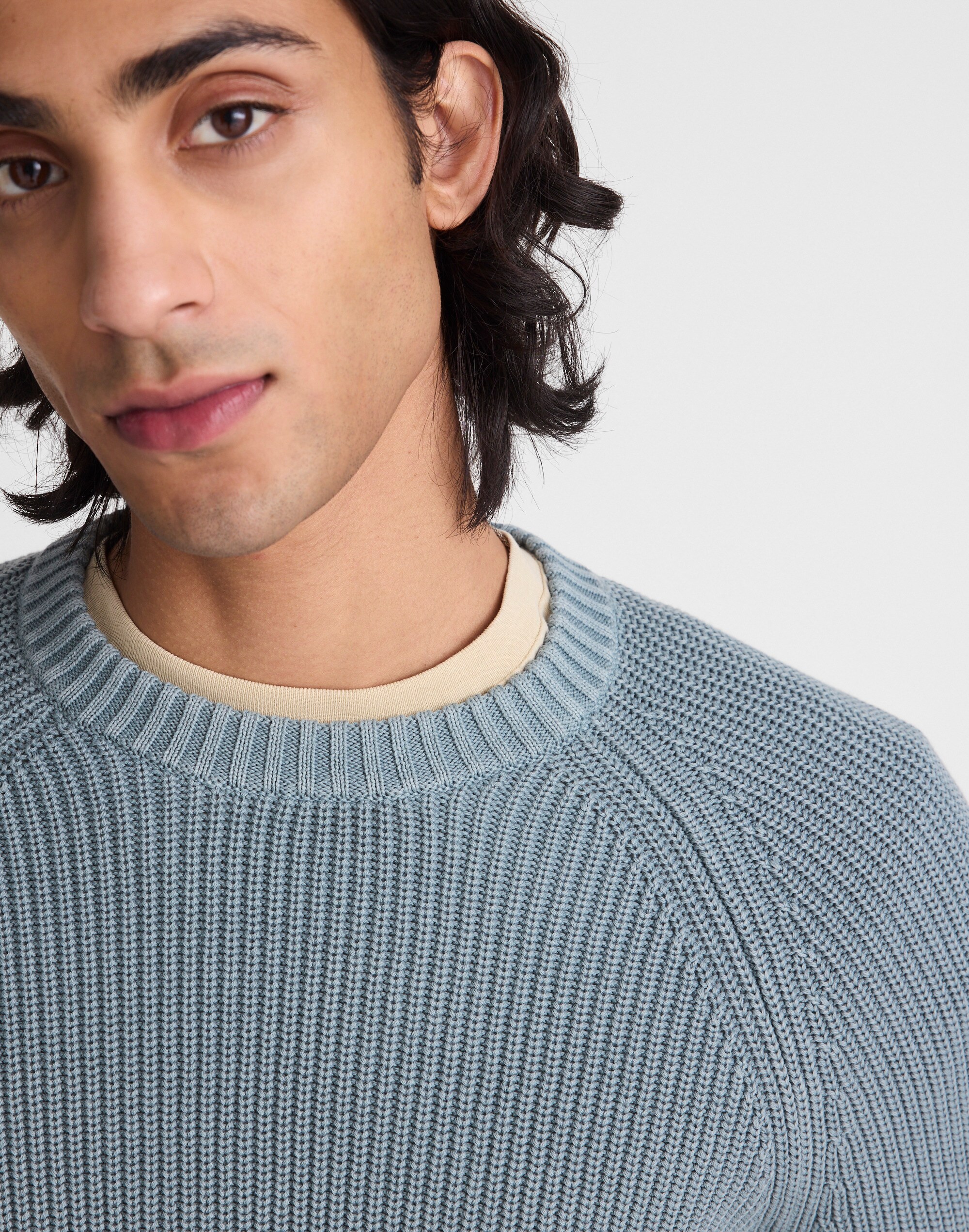 Cotton Shaker-Stitch Crewneck Sweater