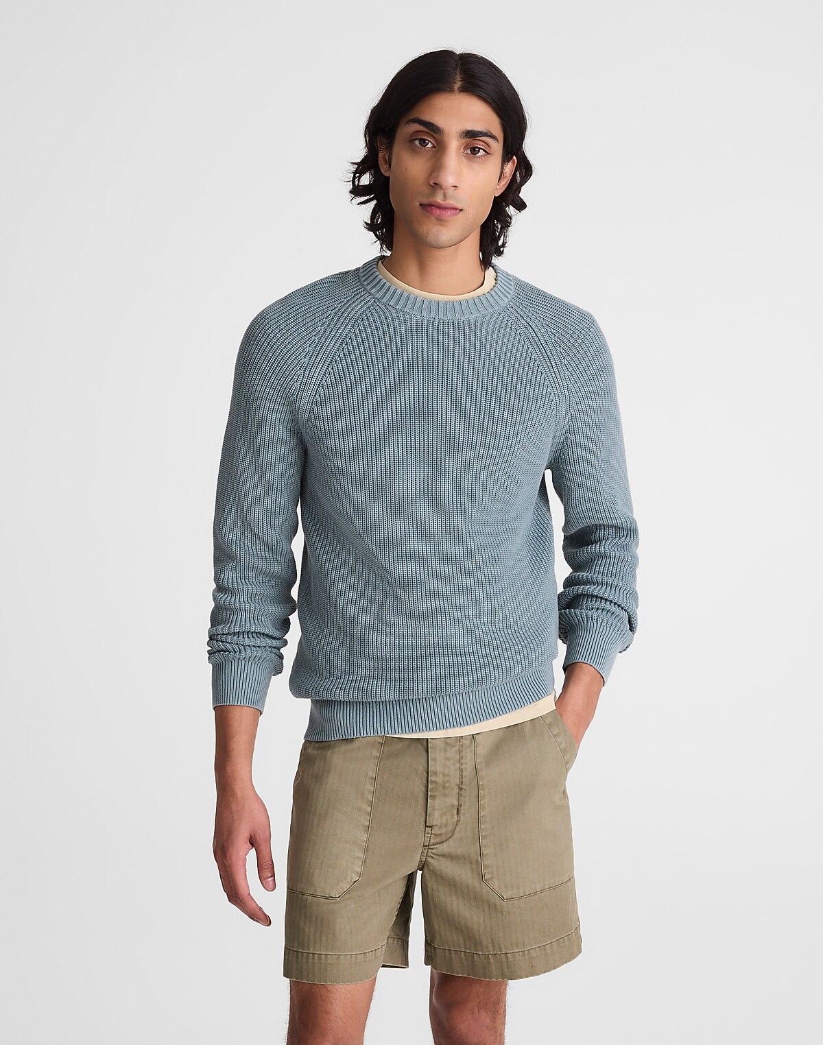 Shaker-Stitch Crewneck Sweater in 100% Cotton
