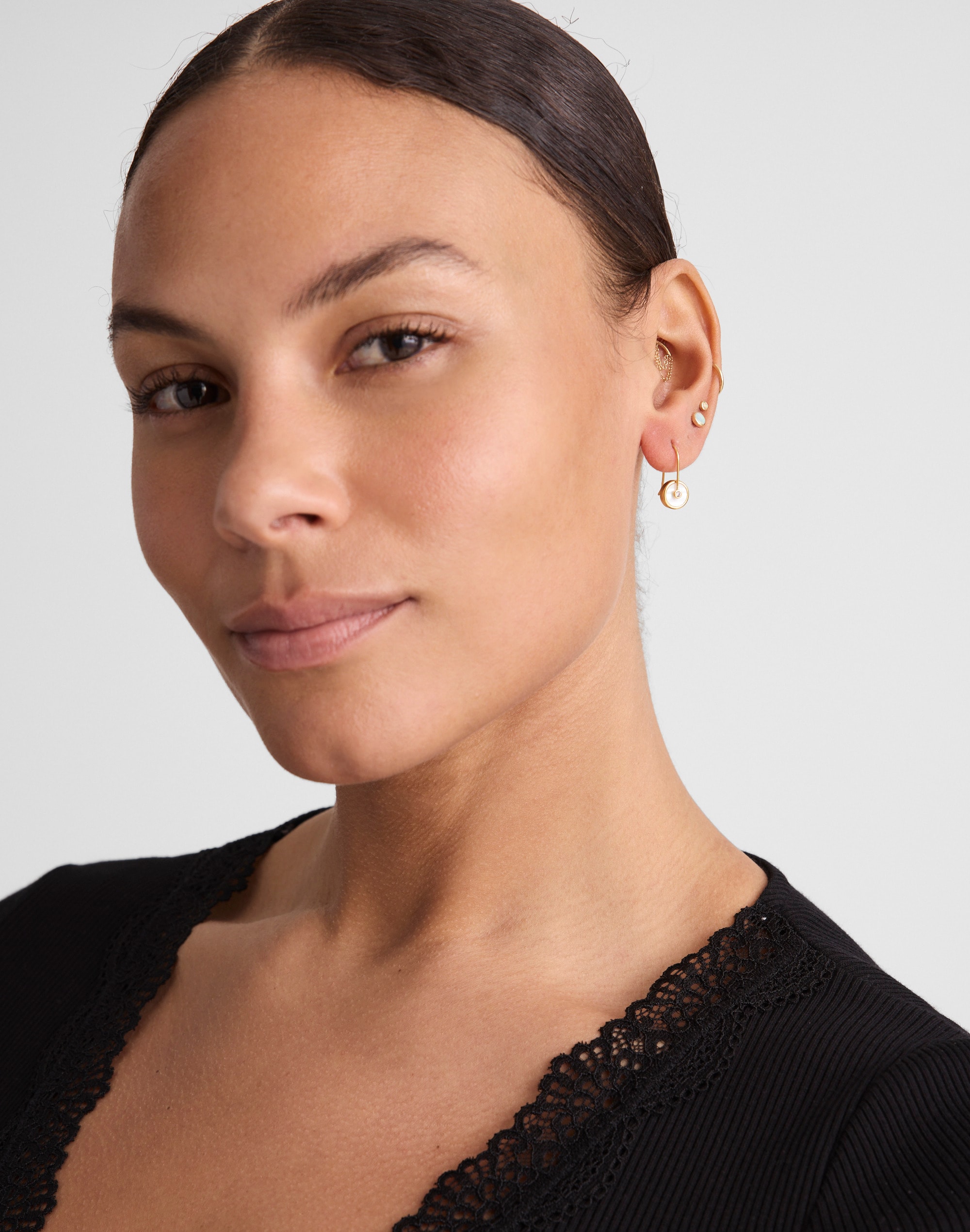 Stone Inlay Coin Earrings