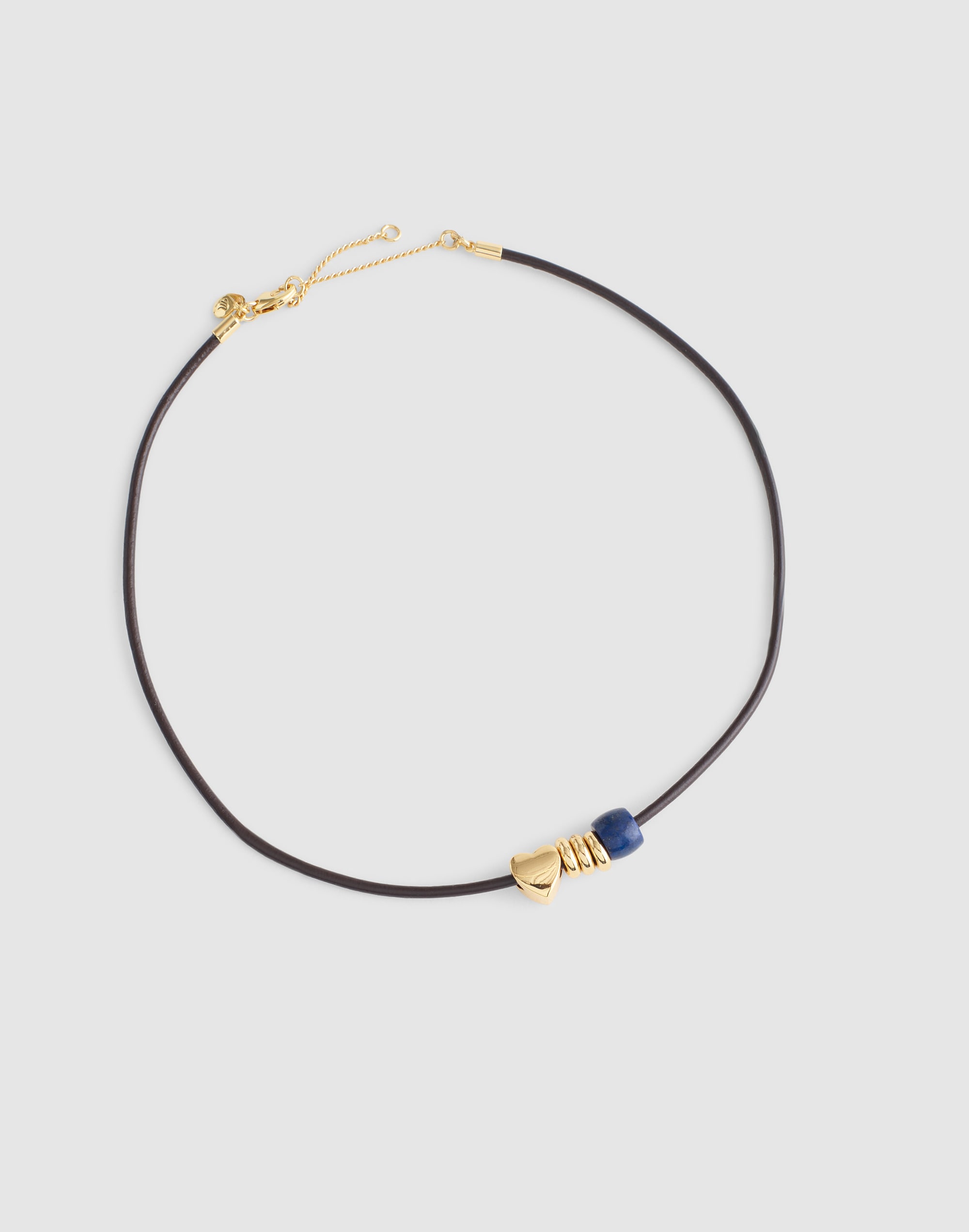 Semiprecious Charm Leather Choker Necklace