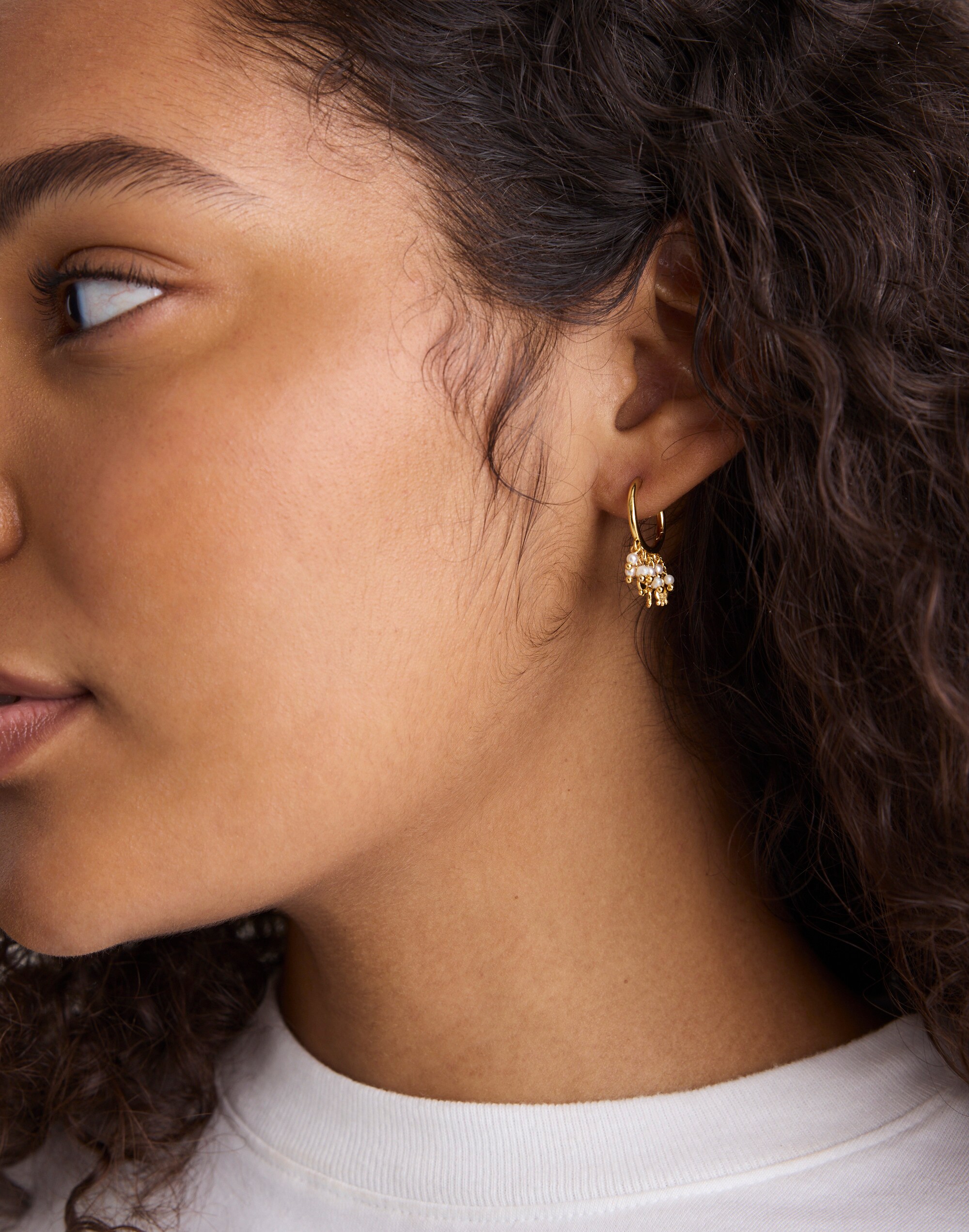 Freshwater Pearl Cluster Small Hoop Earrings