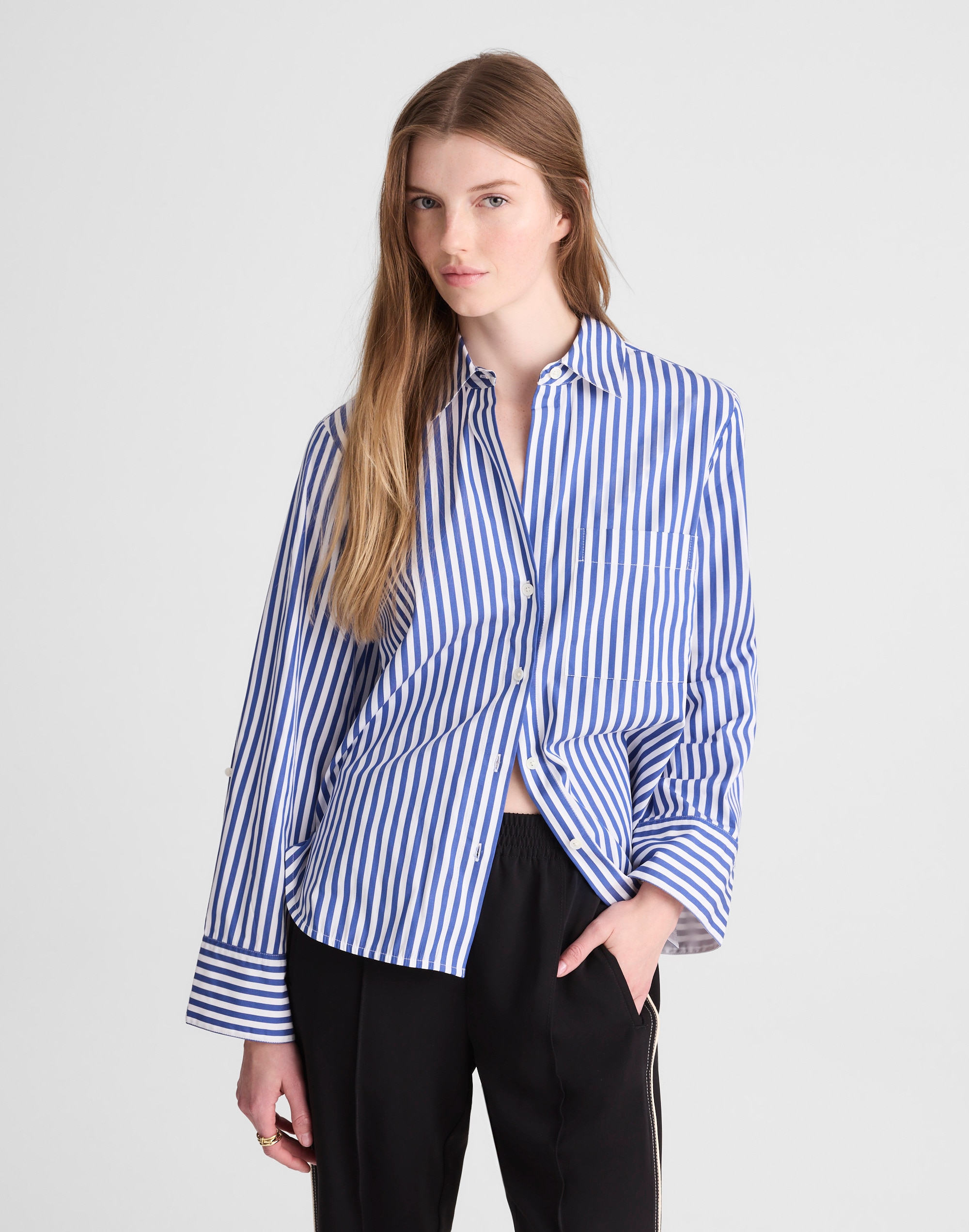 Madewell The Signature Y-neck Shirt In Blue