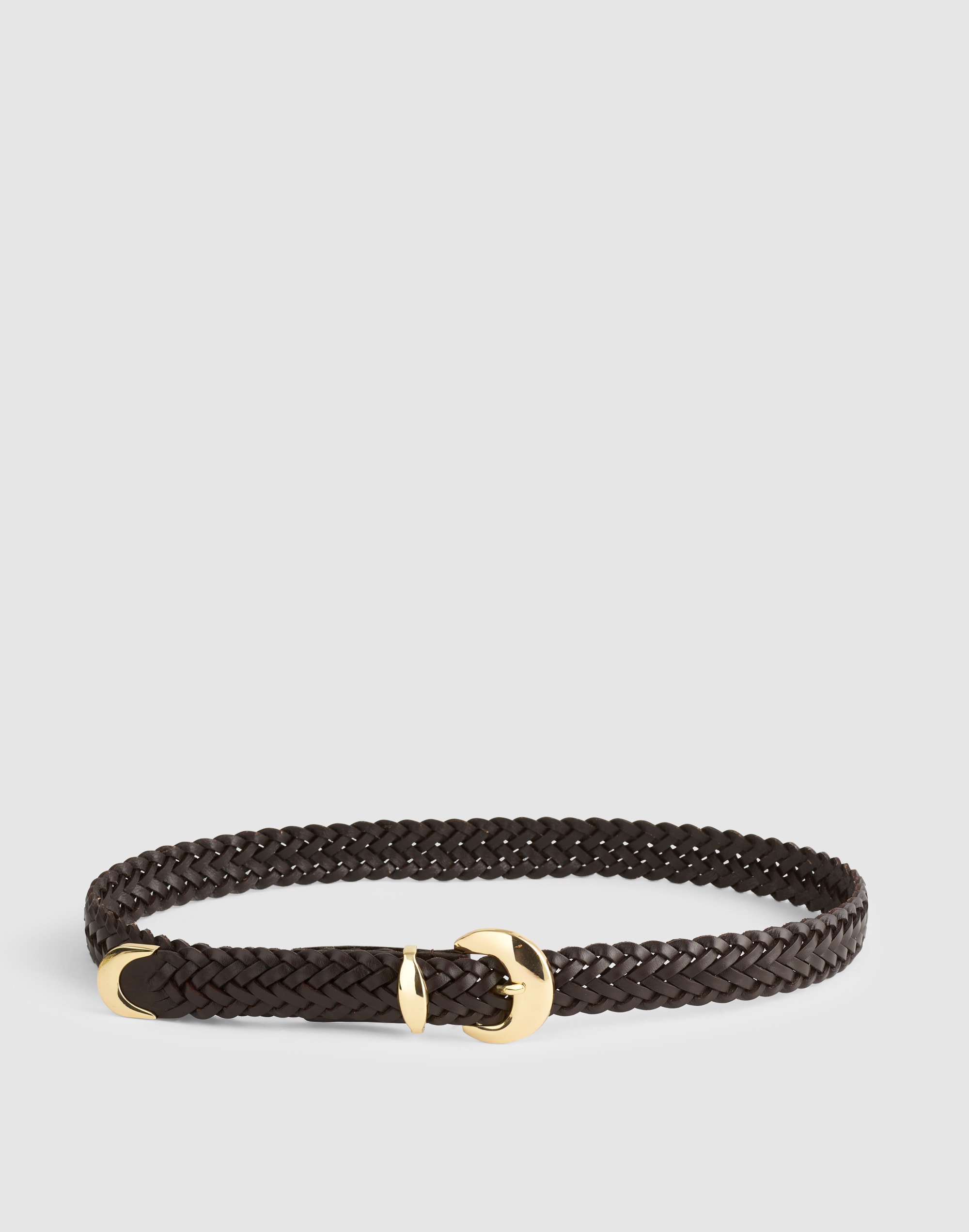 domed-buckle wide belt in woven leather