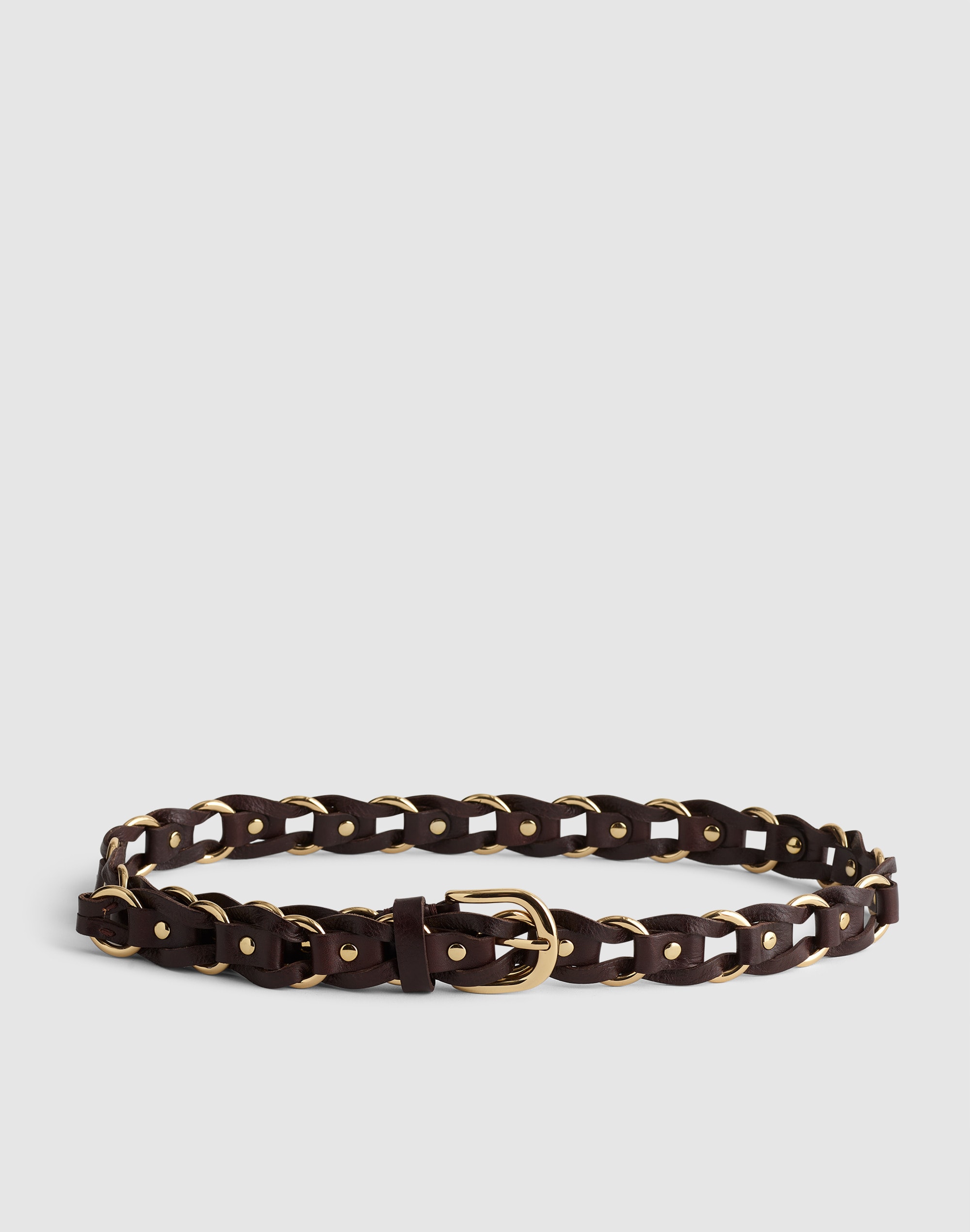 metal ring woven belt in leather