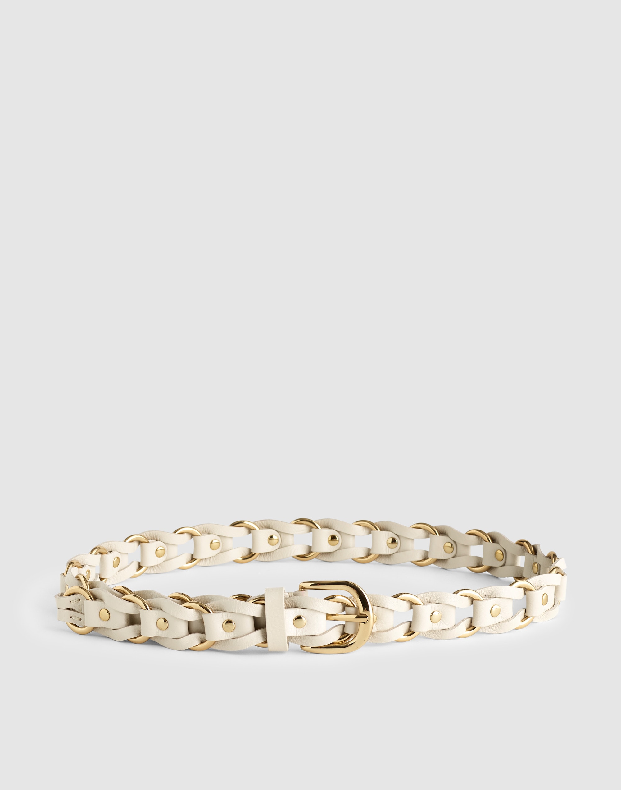 metal ring woven belt in leather