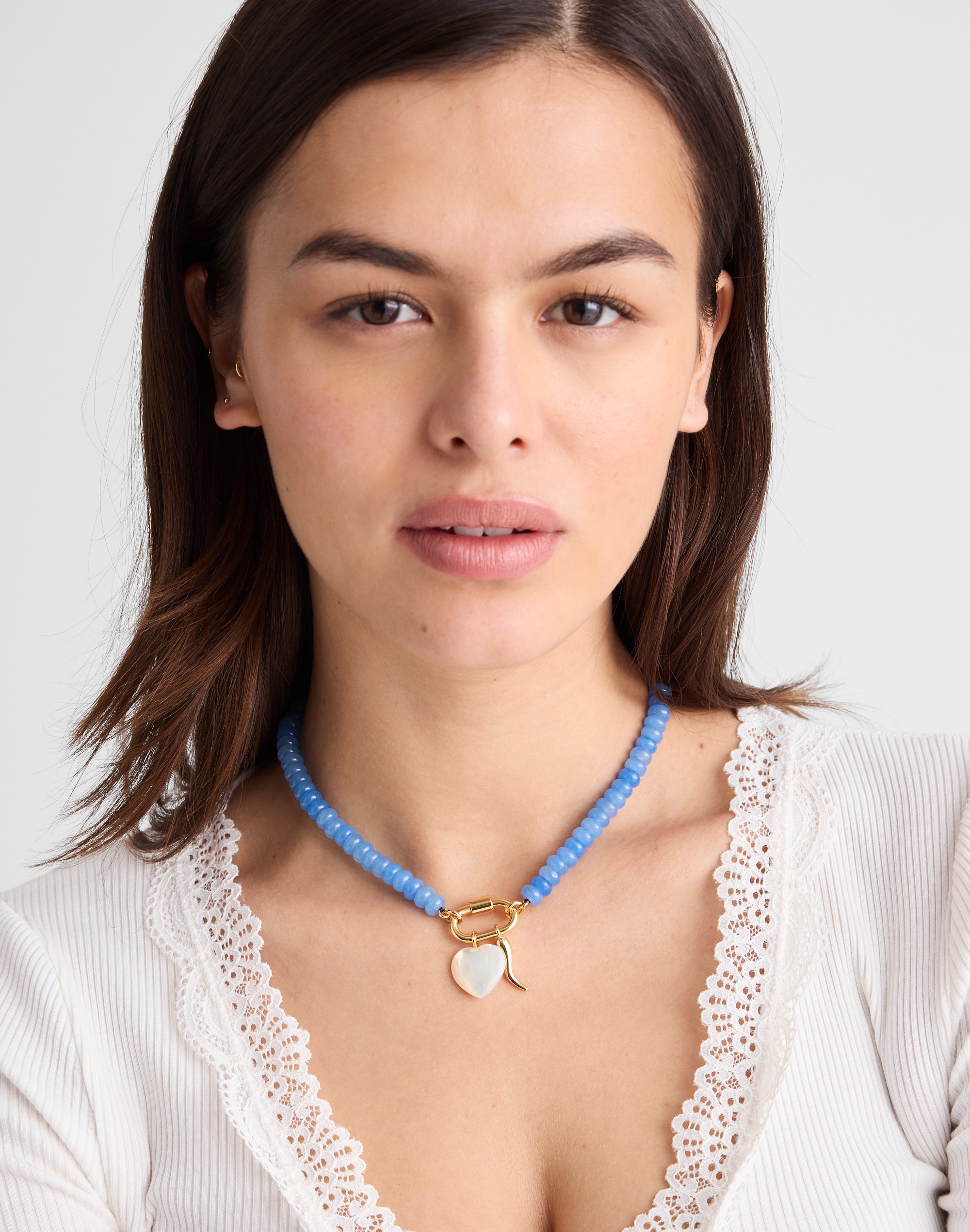 Semiprecious Beaded Carabiner Charm Necklace