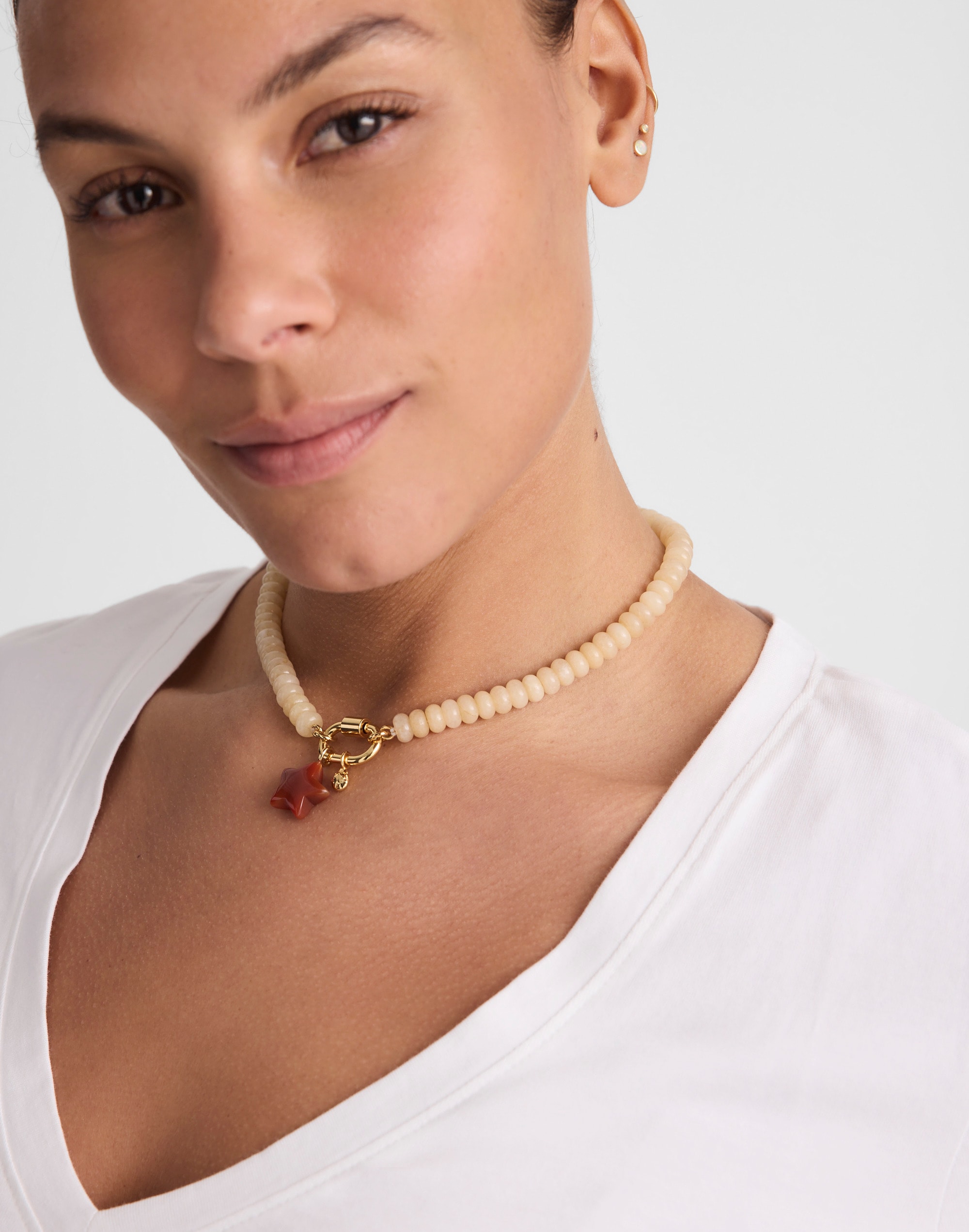 Semiprecious Beaded Carabiner Charm Necklace