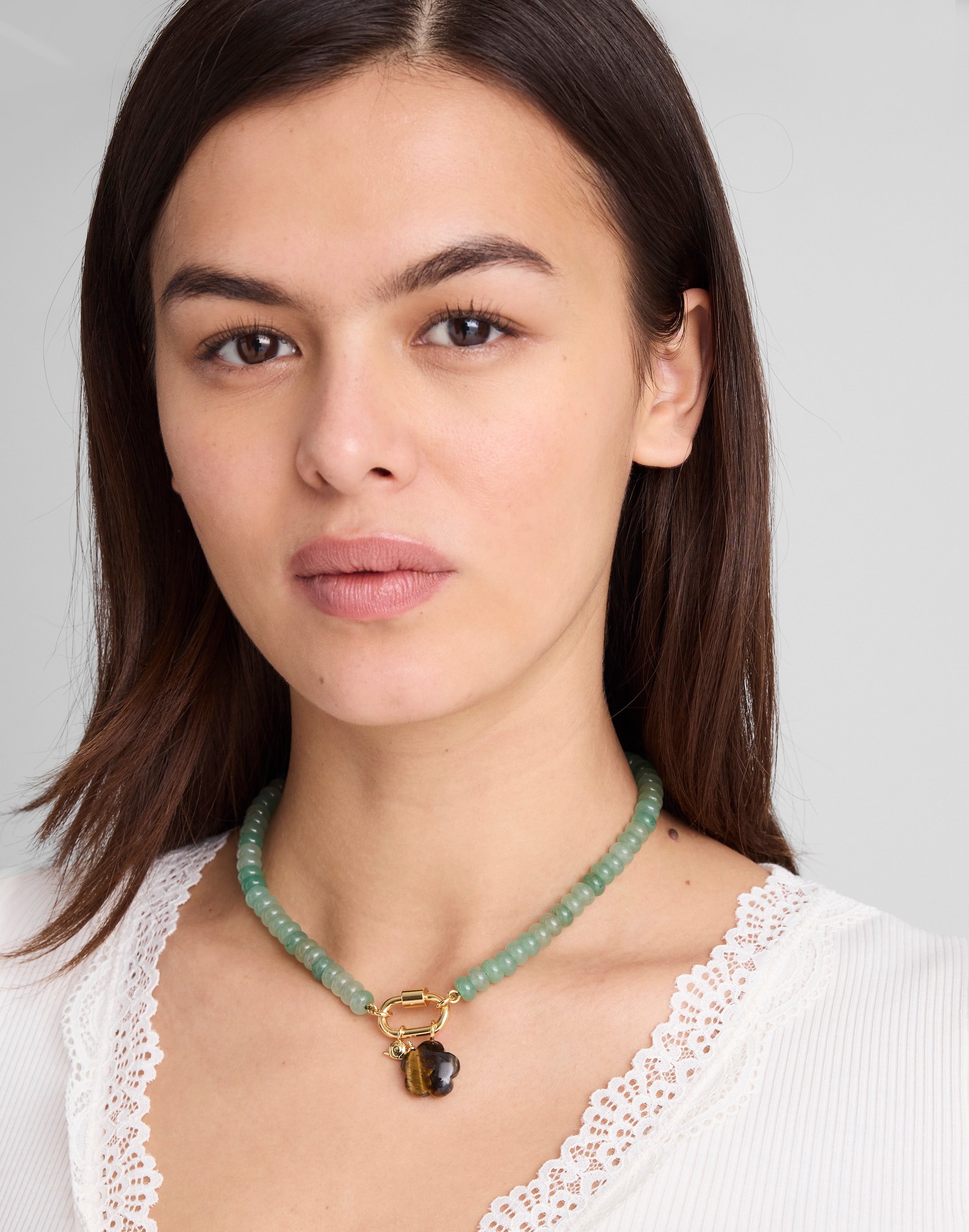 Semiprecious Beaded Carabiner Charm Necklace