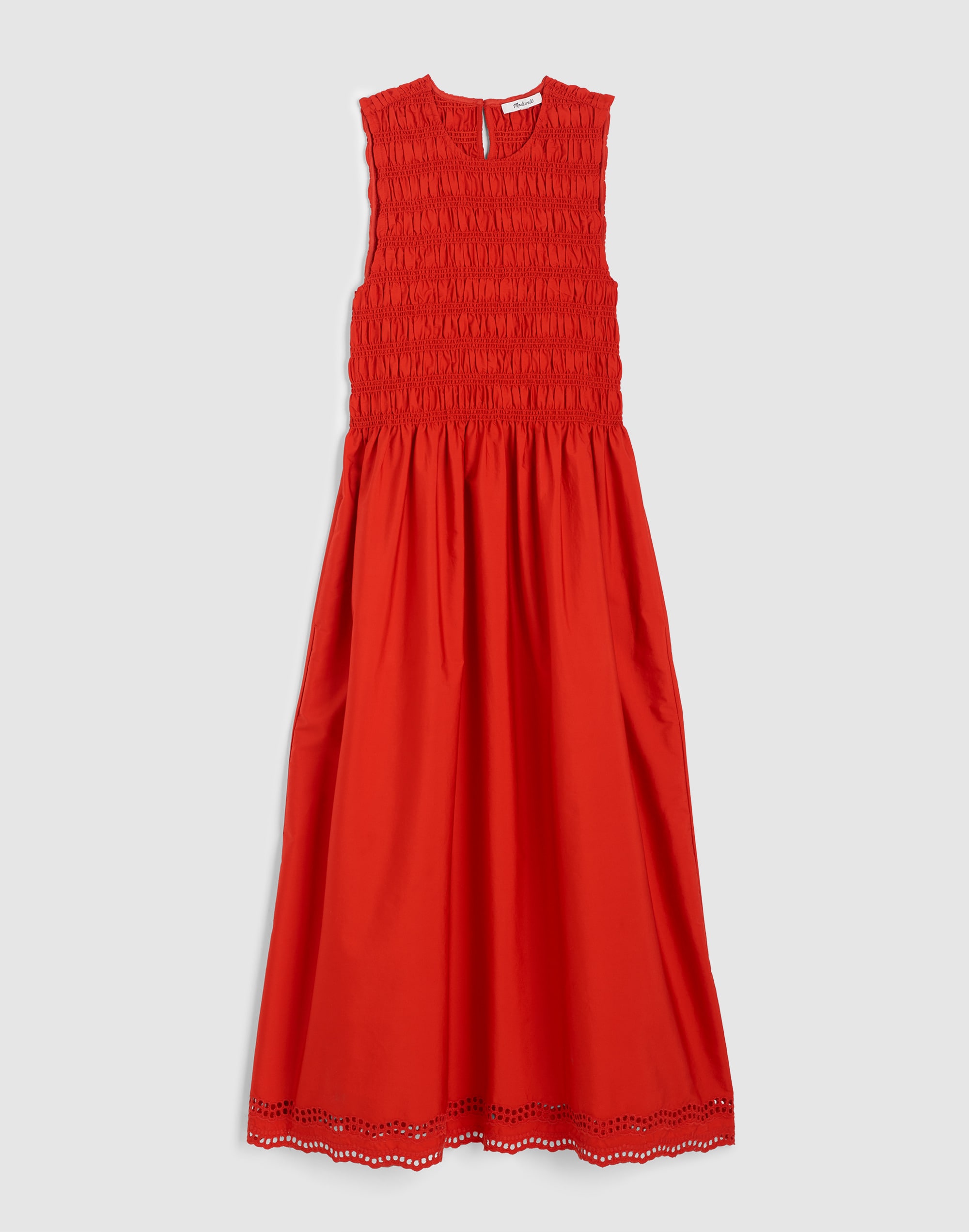Madewell The Embroidered Melody Smocked Midi Dress Wild Poppy In Red