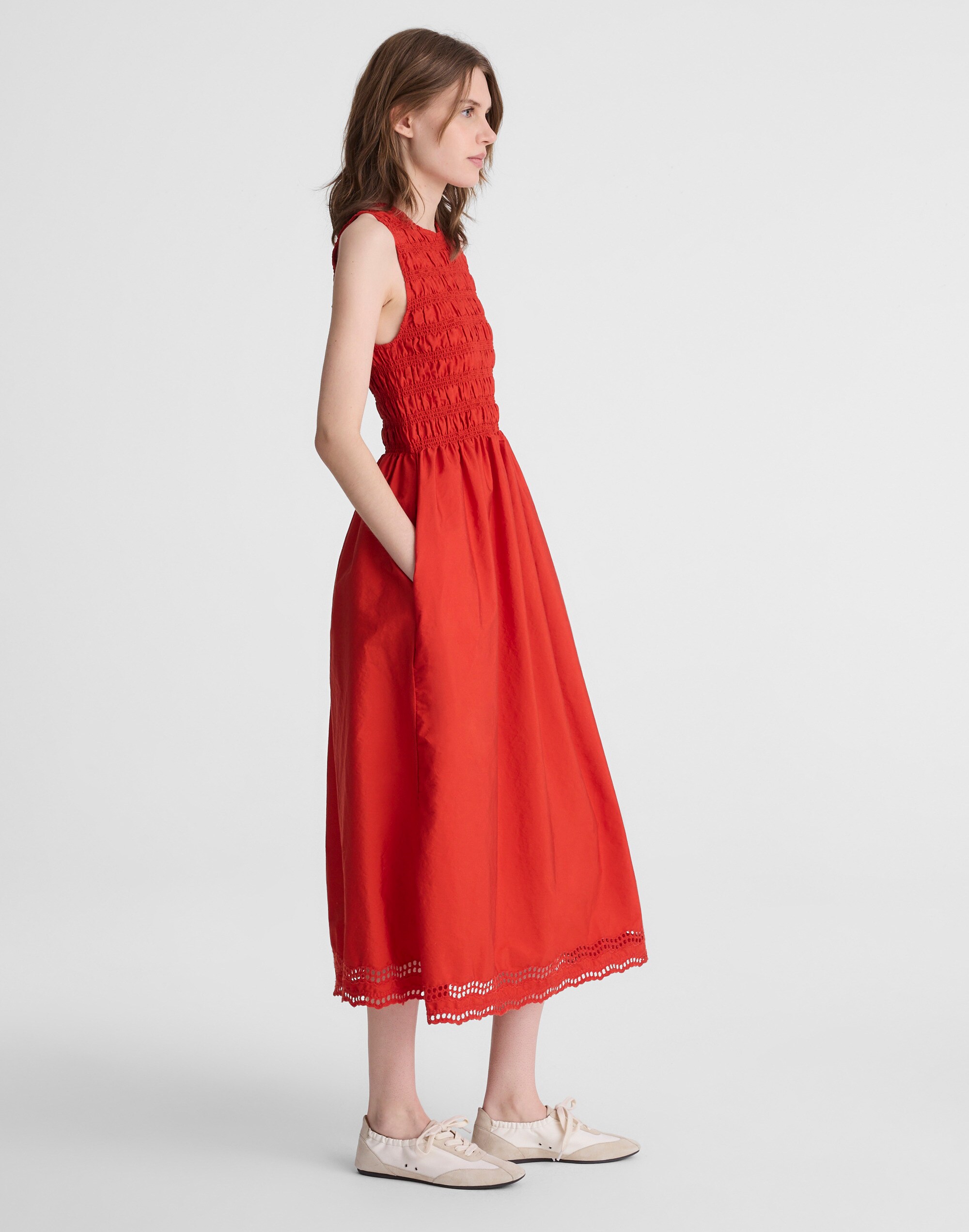 The Embroidered Melody Smocked Midi Dress