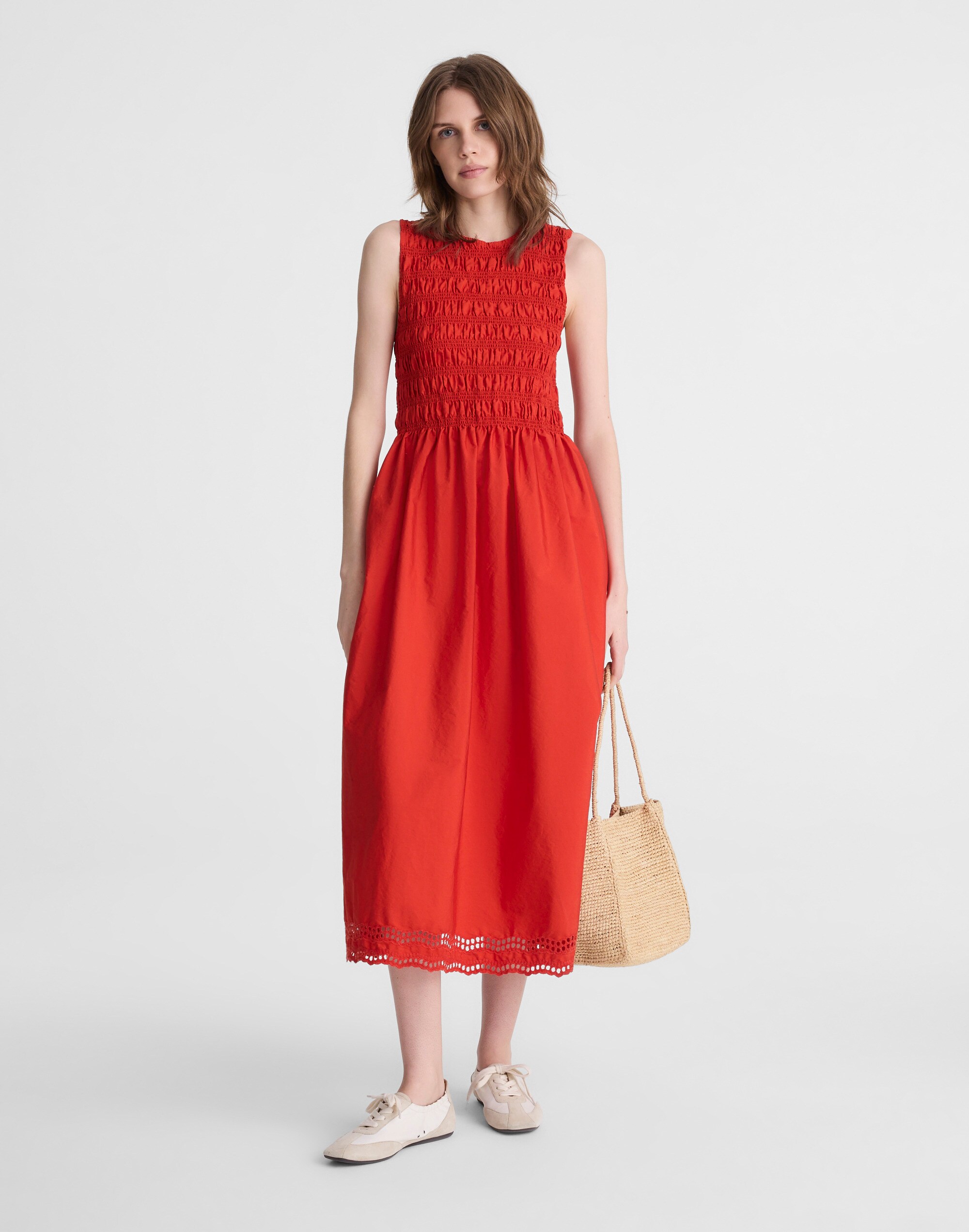 The Embroidered Melody Smocked Midi Dress