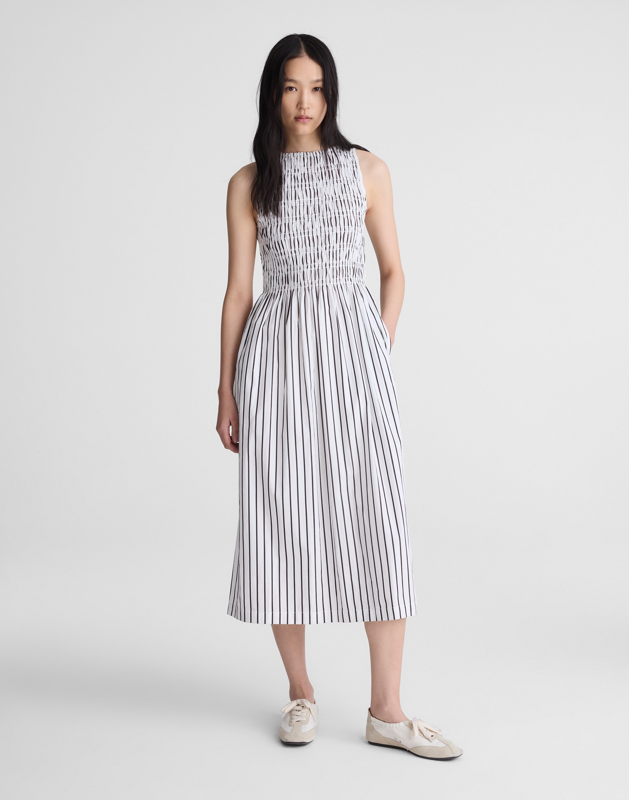 Boatneck Smocked Midi Dress