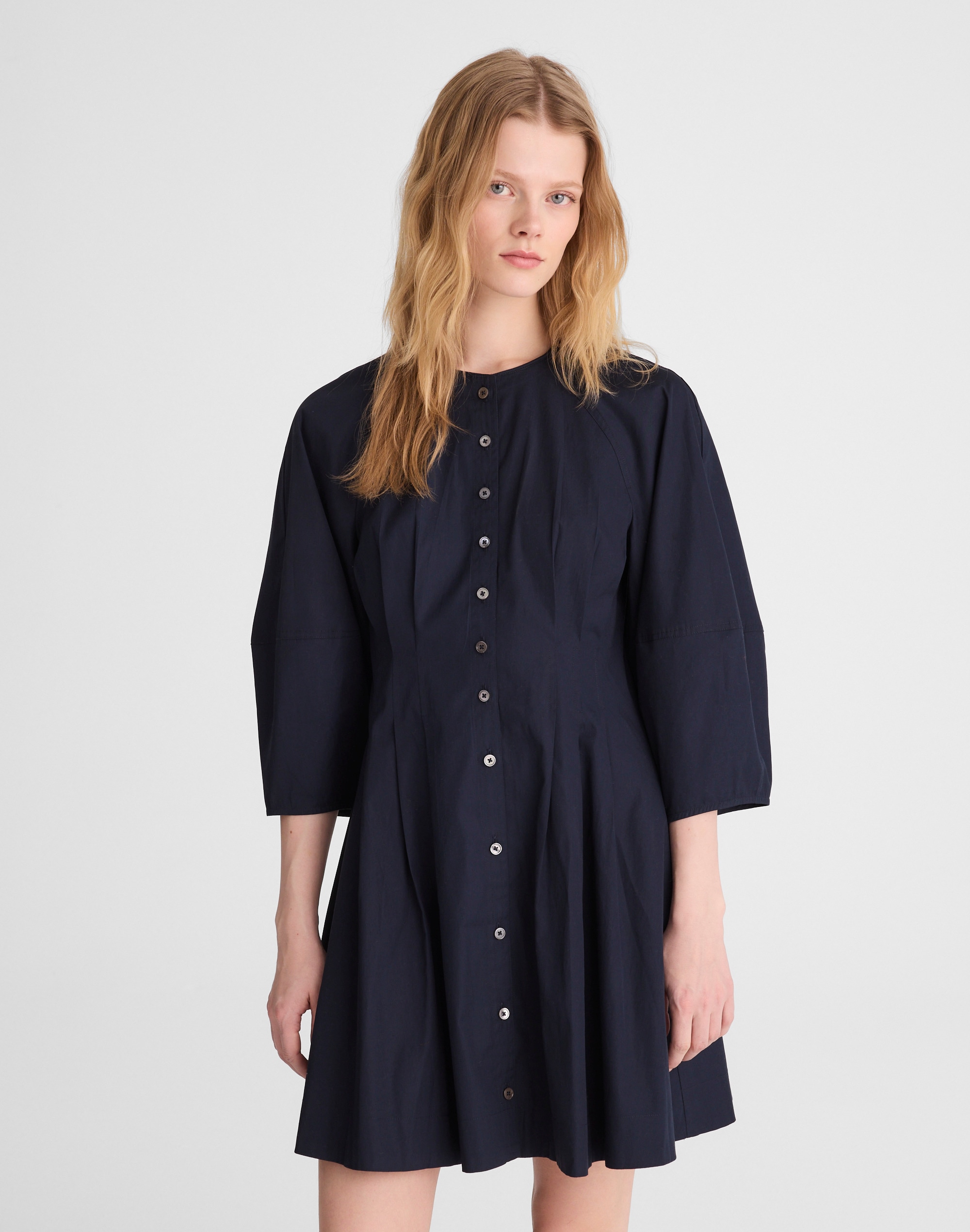 Sculptural-Sleeve Pleated Mini Dress