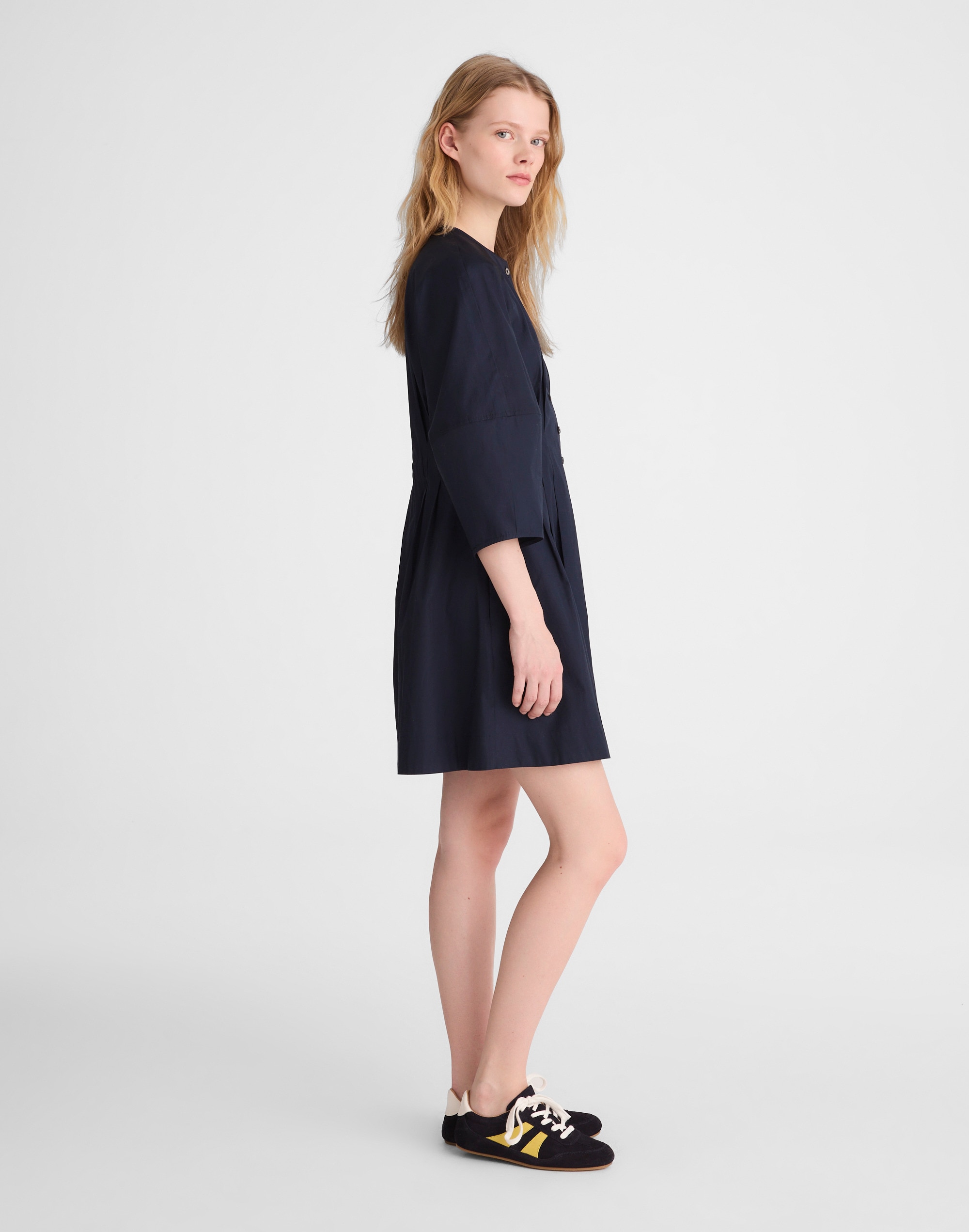 Sculptural-Sleeve Pleated Mini Dress