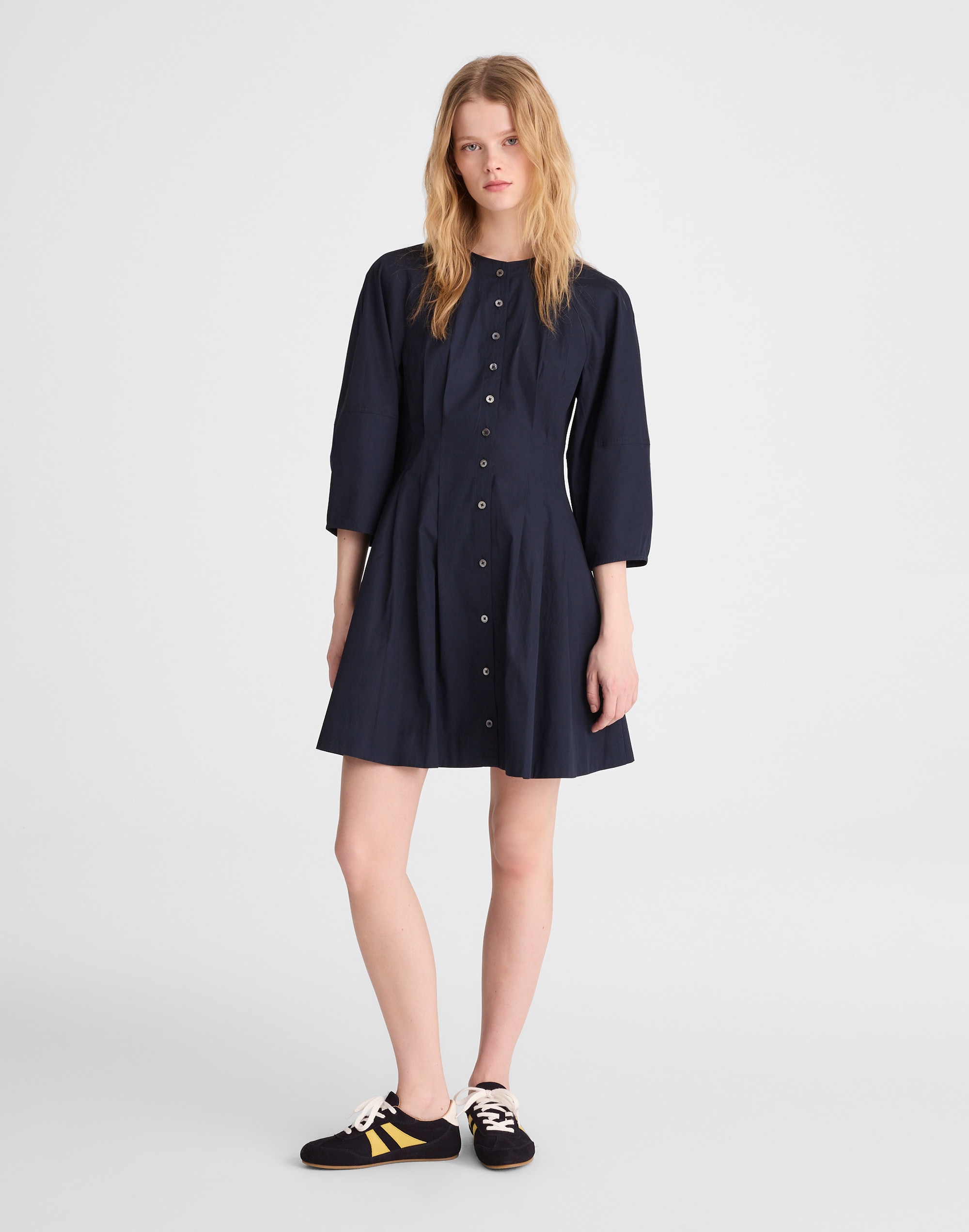 Madewell Sculptural-sleeve Pleated Mini Dress In Blue